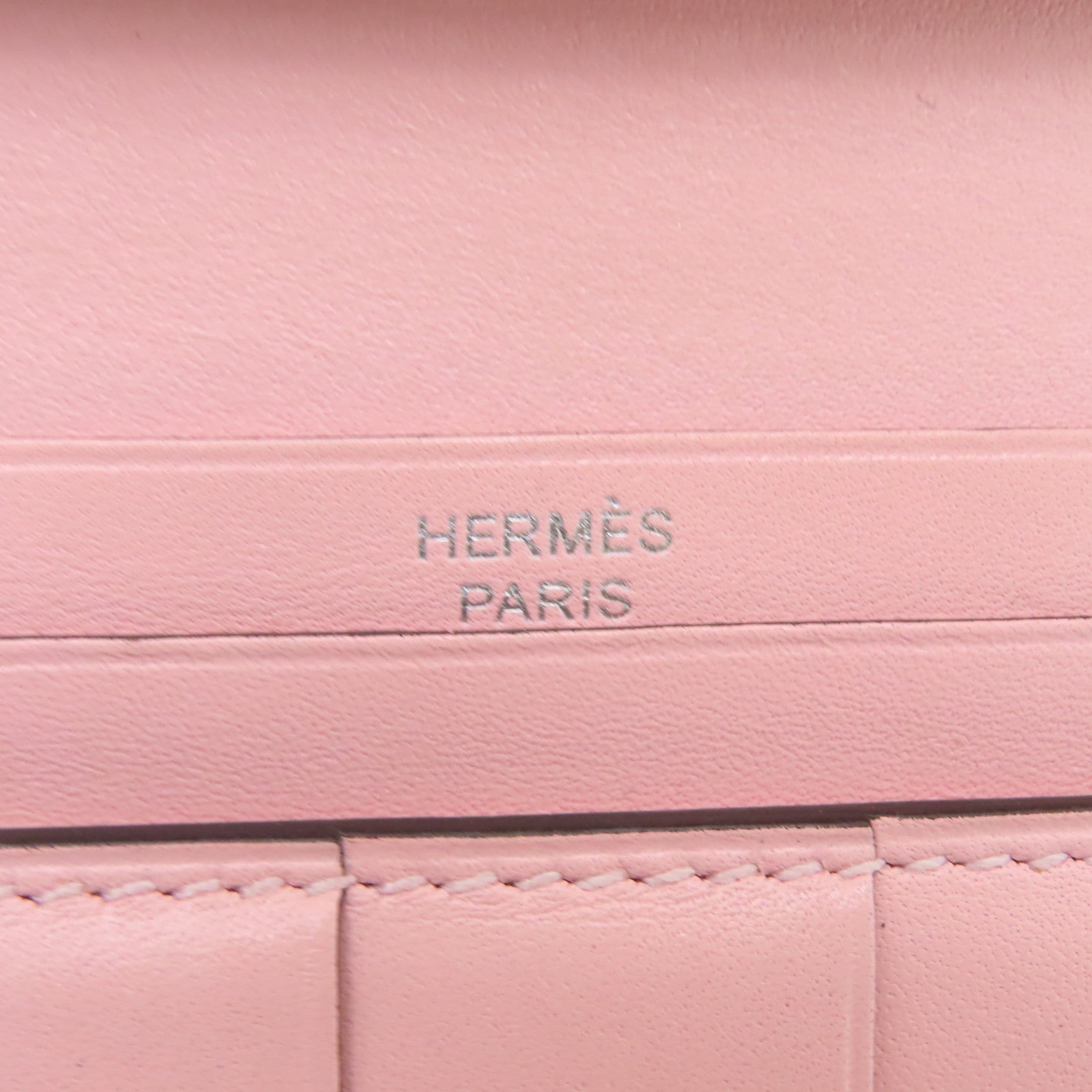 HERMES **【清倉大減價】蜥蝪/牛皮皮革Bearn W Snap銀扣長錢包Rose Sakura粉紅色