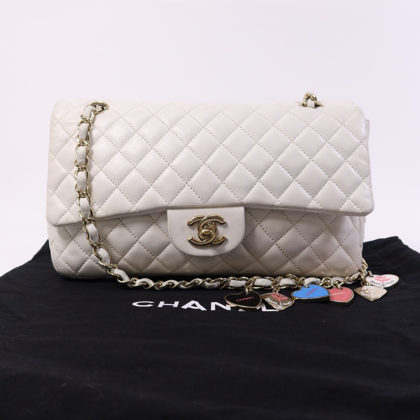 CHANEL 羊皮皮革Classique Valentine金扣鏈帶肩背袋