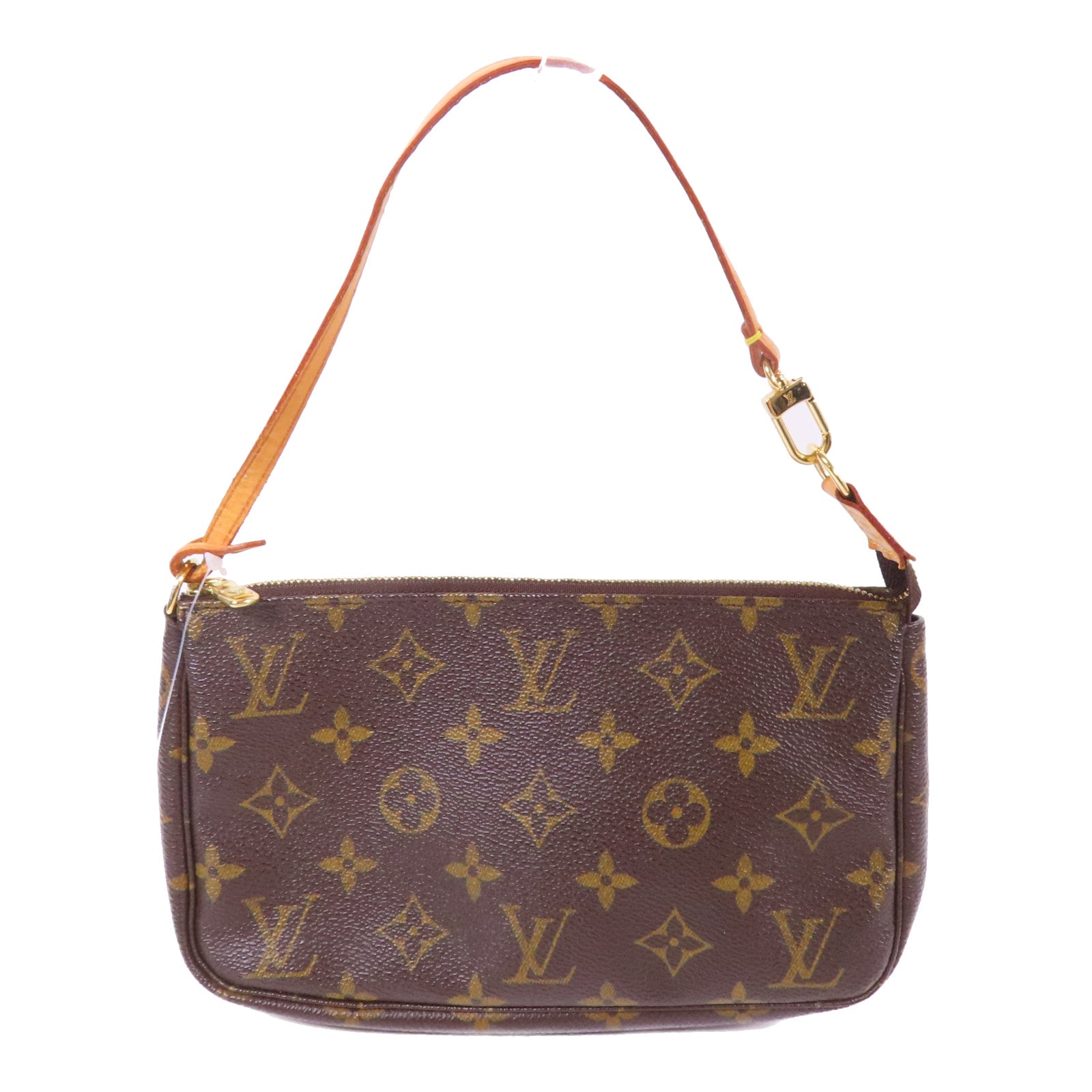LOUIS VUITTON Monogram Pochette Accessoires金扣手挽袋棕色
