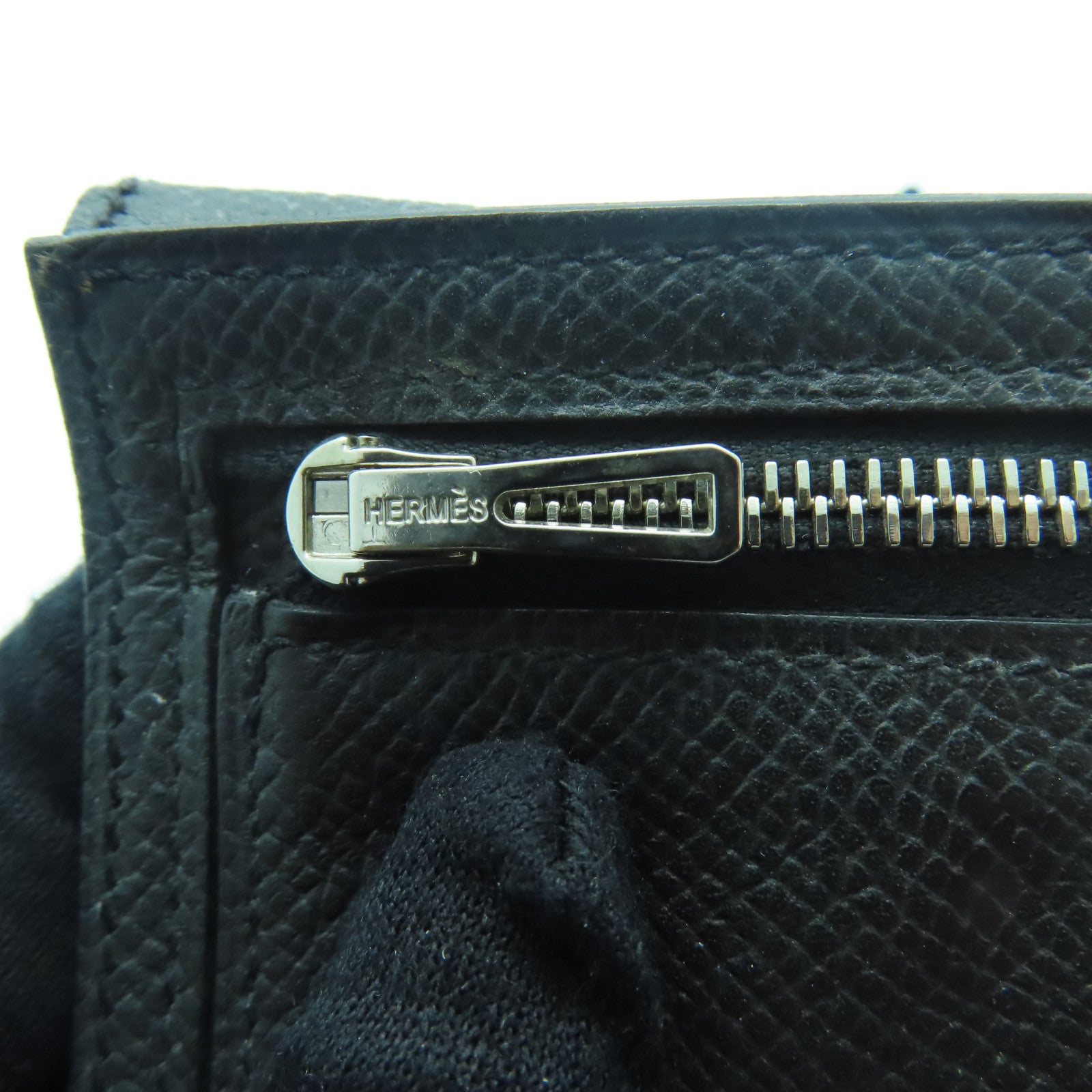 HERMES Epsom皮革Bearn W Snap銀扣長錢包Noir/黑色