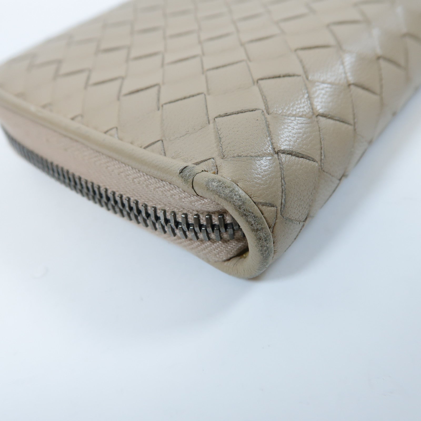 BOTTEGA VENETA 【激減優惠】織紋皮革Zipper Long Wallet拉鍊長錢包米色