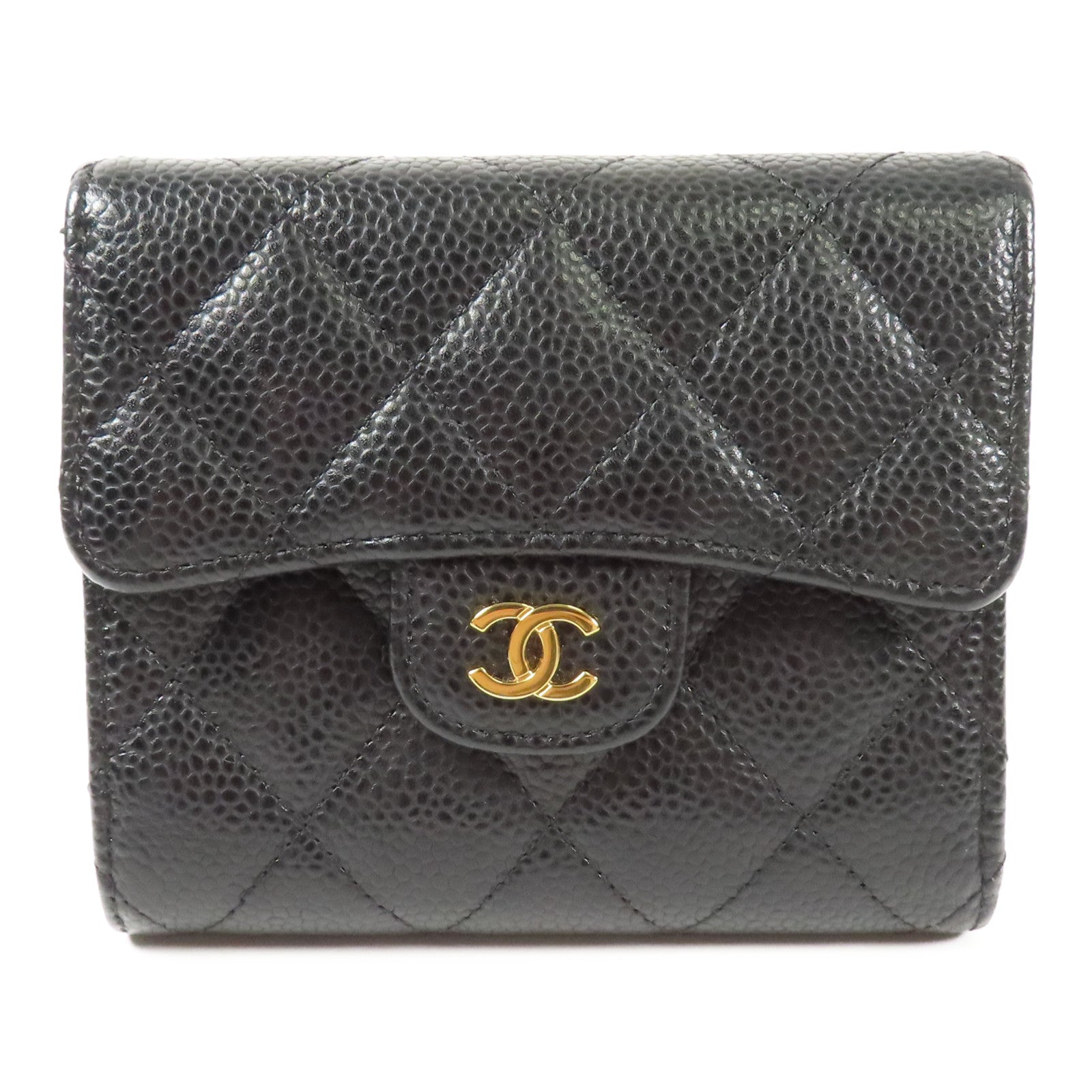 CHANEL 牛皮皮革Trifold Wallet金扣錢包