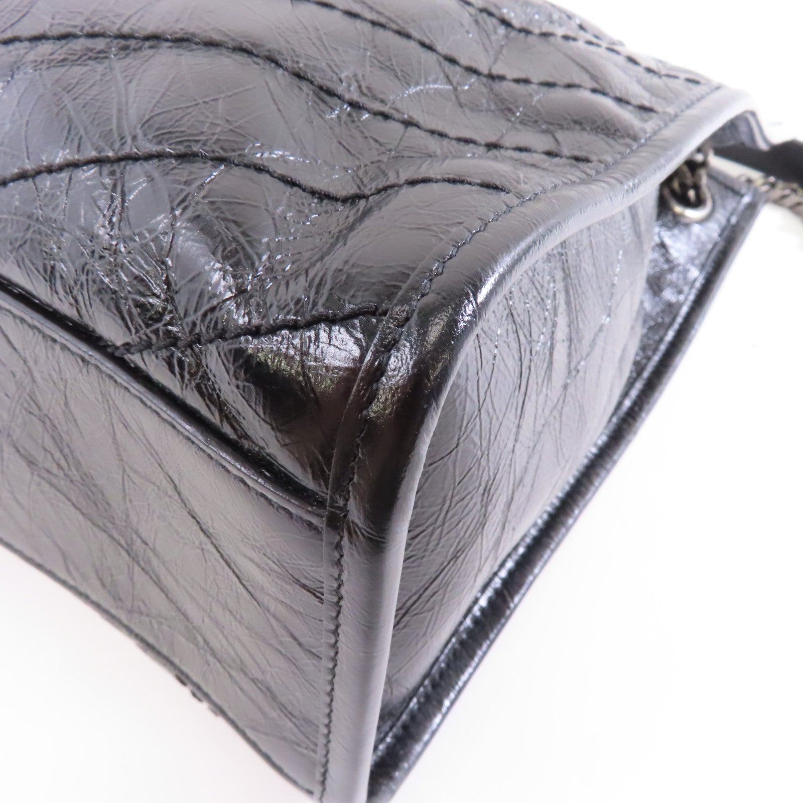 SAINT LAURENT 牛皮皮革Shoulder Bag銀扣鏈帶肩背袋黑色