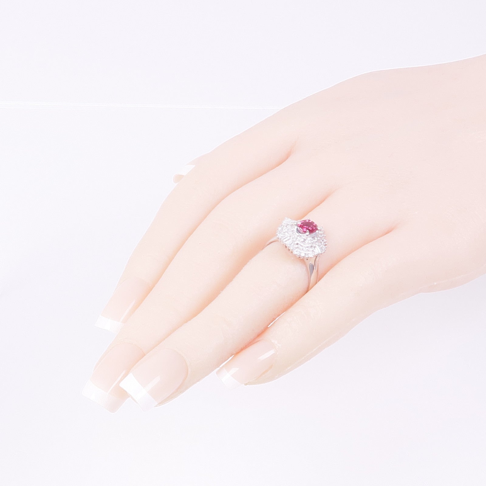 JEWELRY PT900鉑金Ruby Diamond Ring紅寶石/鑽石戒指US#5.5