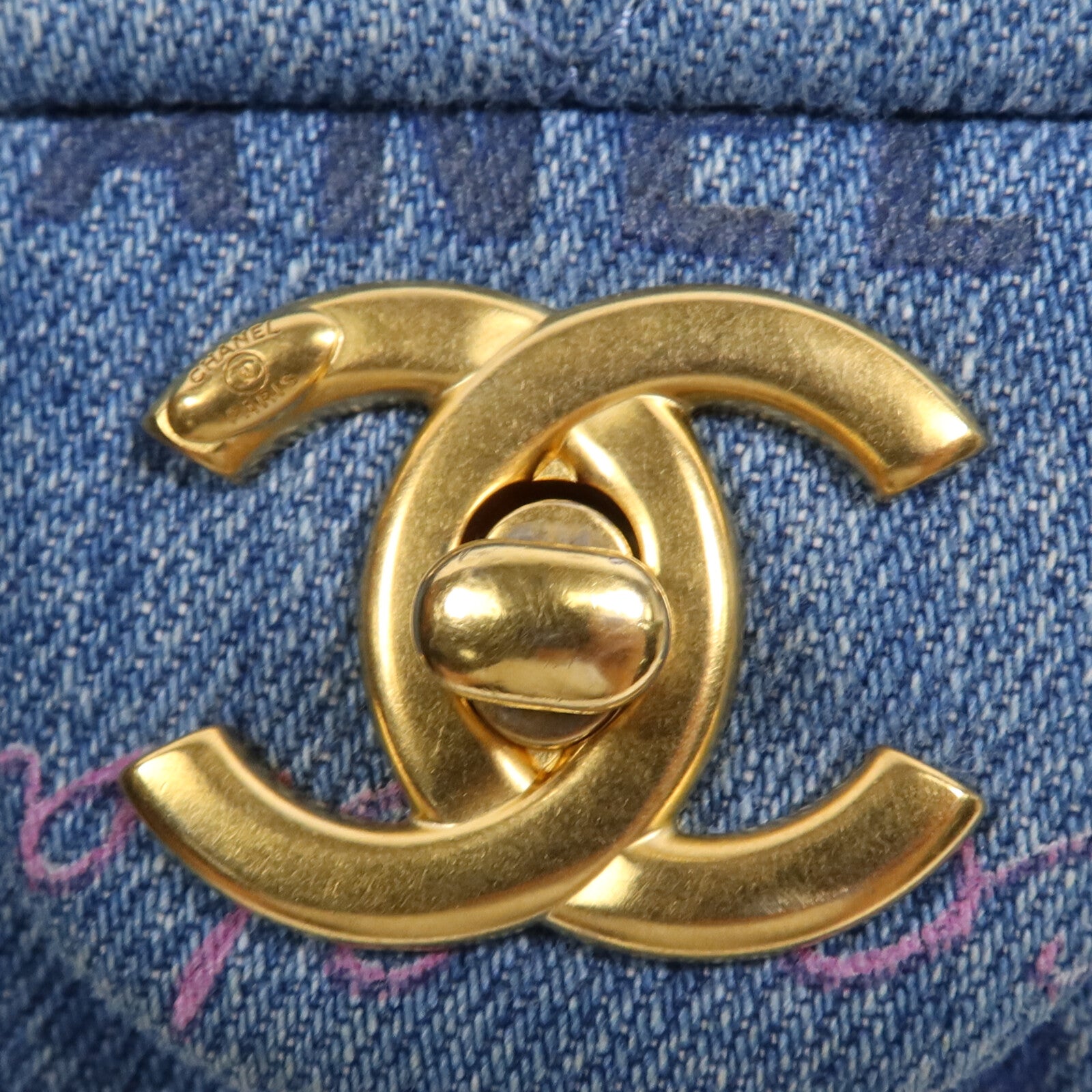 CHANEL 牛仔布Chain Shoulder Bag金扣鏈帶肩背袋