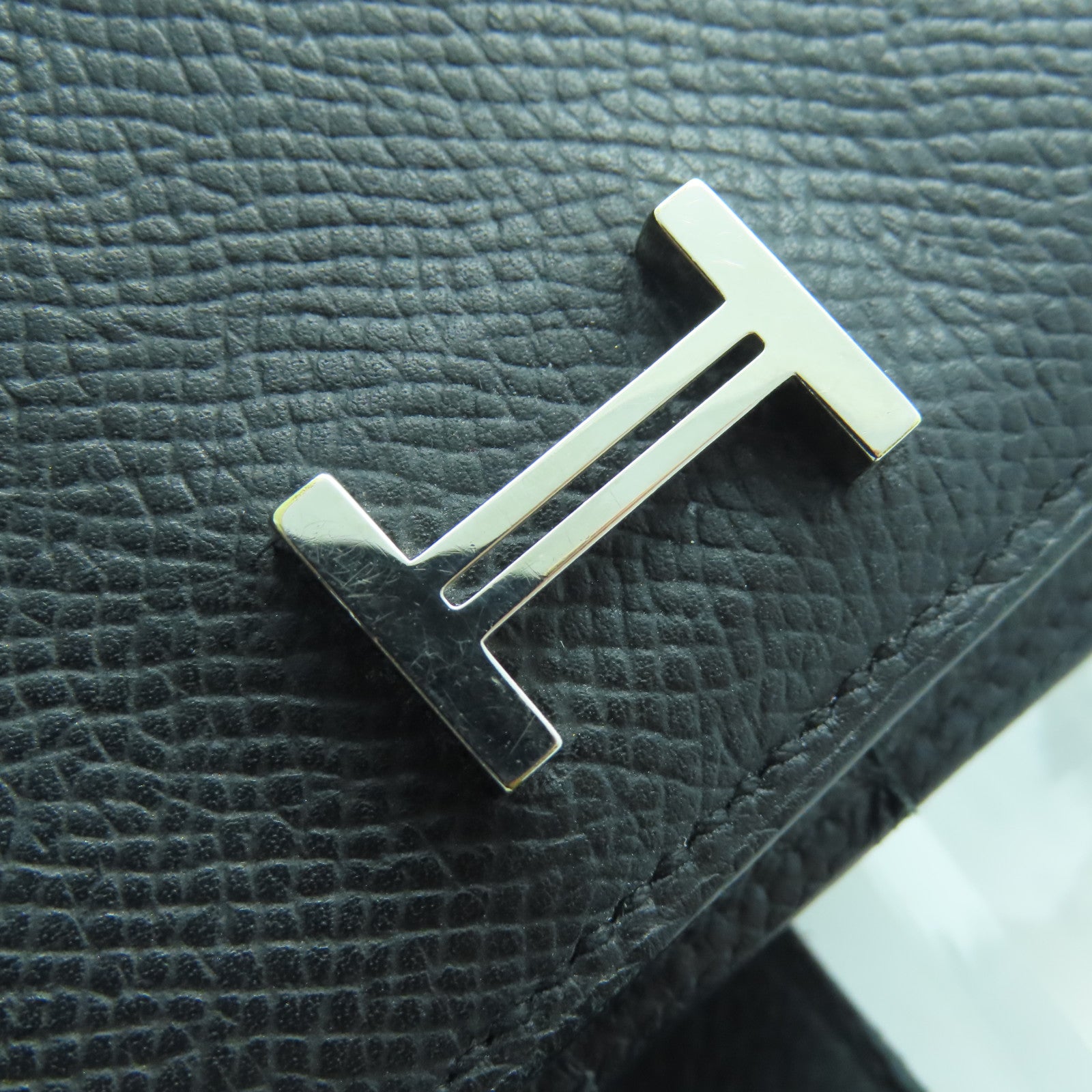 HERMES Epsom皮革Bearn W Snap銀扣長錢包Noir/黑色