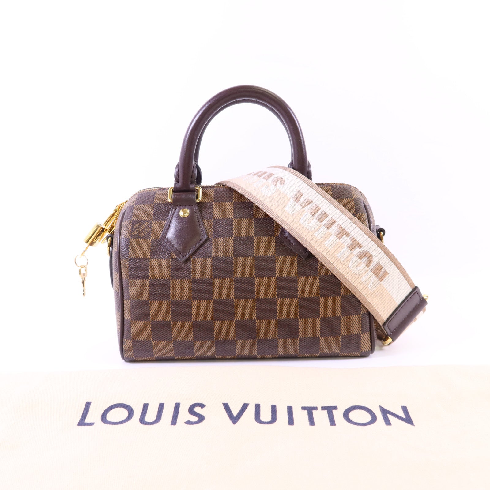 LOUIS VUITTON Damier Speedy Bandouliere 20金扣手挽肩背兩用袋