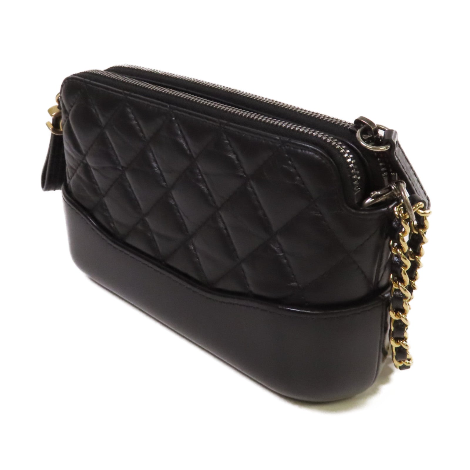 CHANEL 菱格牛皮皮革Gabrielle WOC Wallet On Chain Shoulder Bag鏈帶肩背袋黑色
