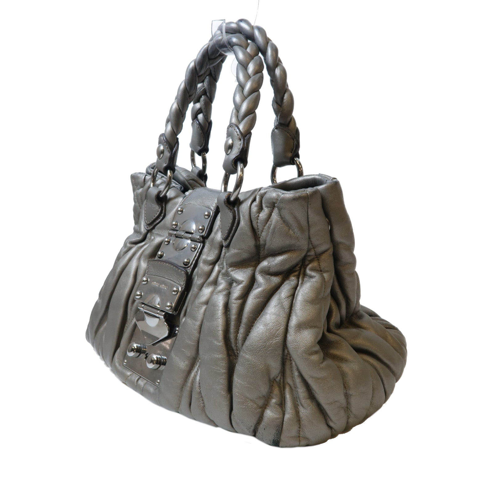 Miu Miu 【激減優惠】牛皮皮革2 Way Shoulder bag銀扣手挽肩背兩用袋銀色