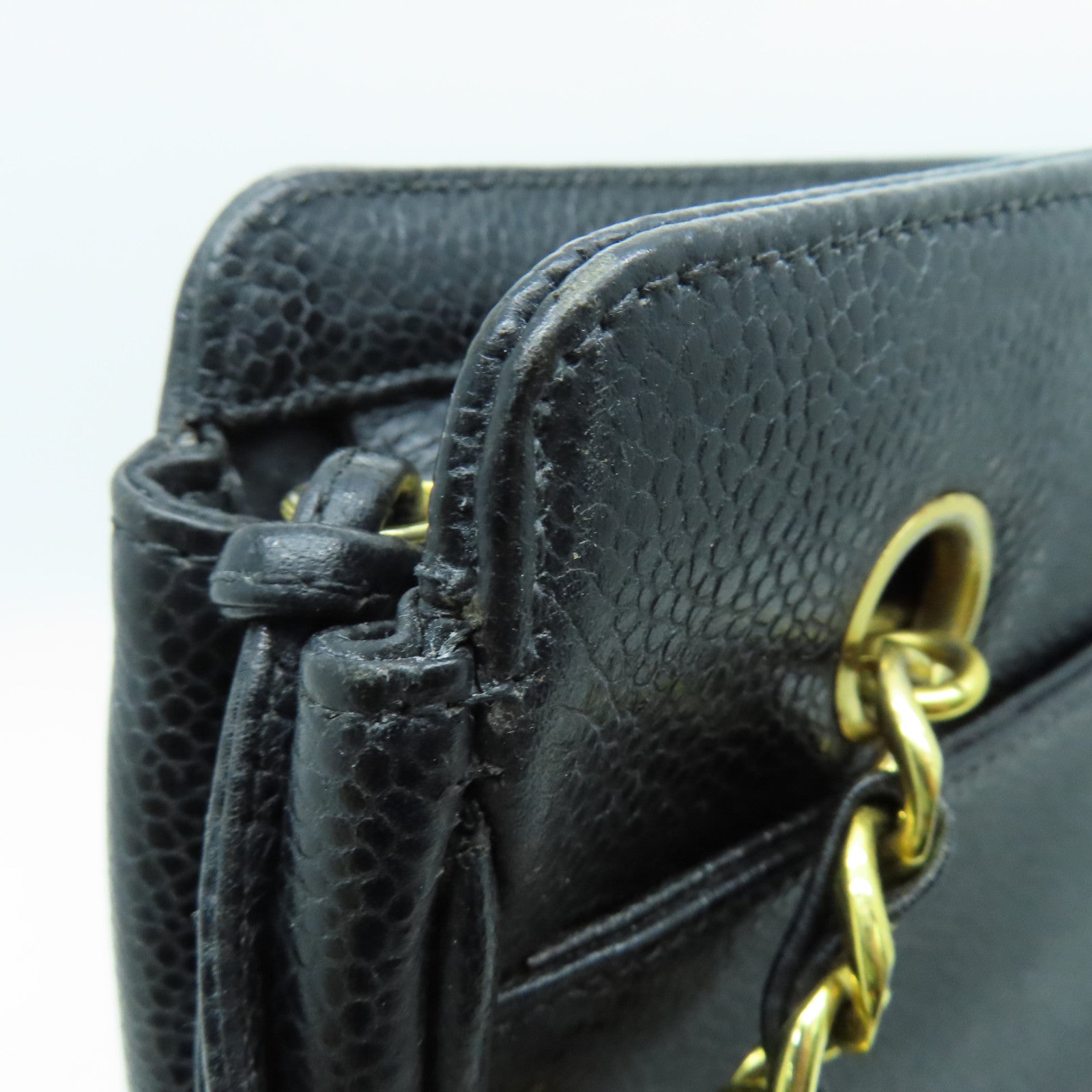 CHANEL cowhide leather Shoulder Bag gold buckle shoulder bag black