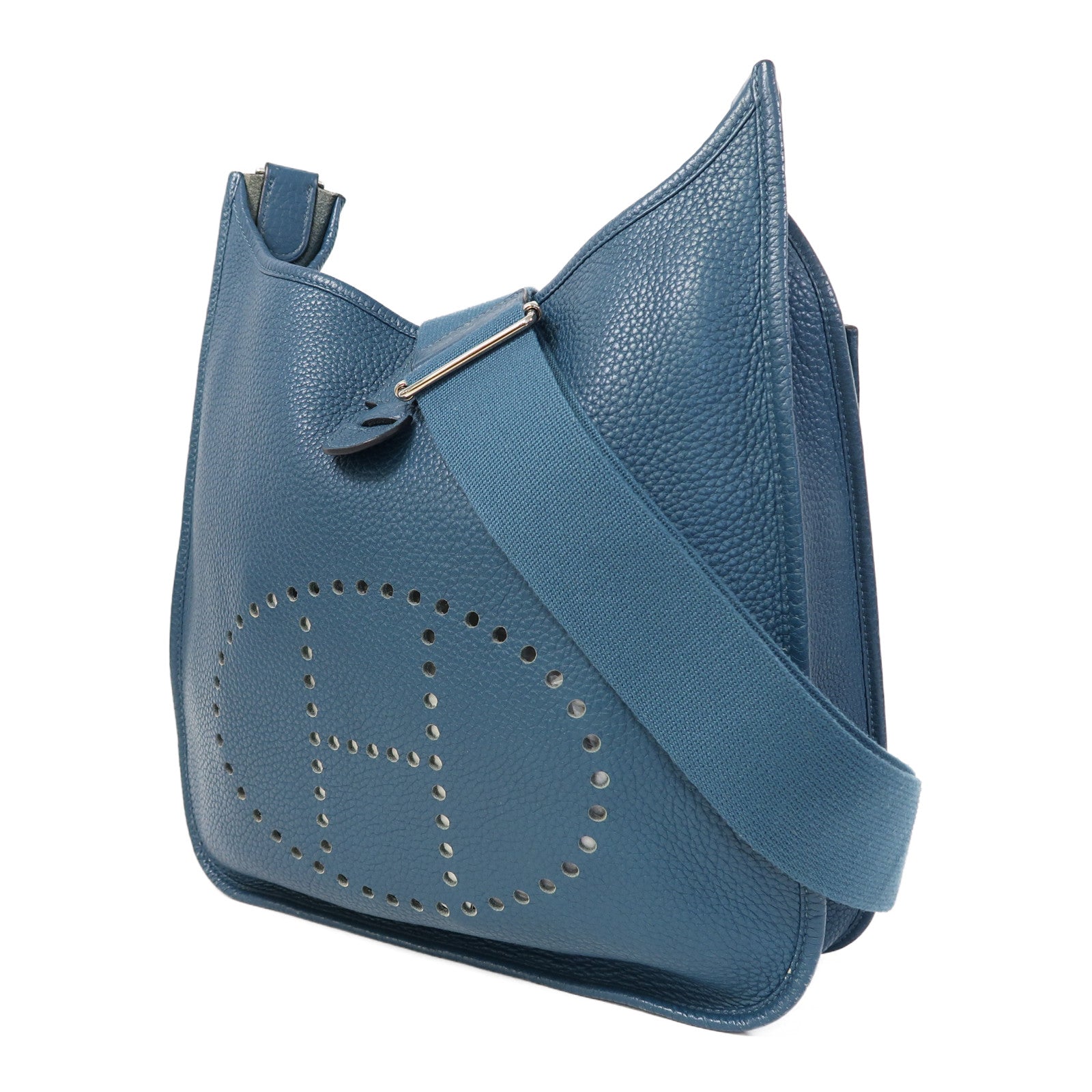 HERMES Clemence皮革Evelyne GM銀扣肩背袋深海藍色