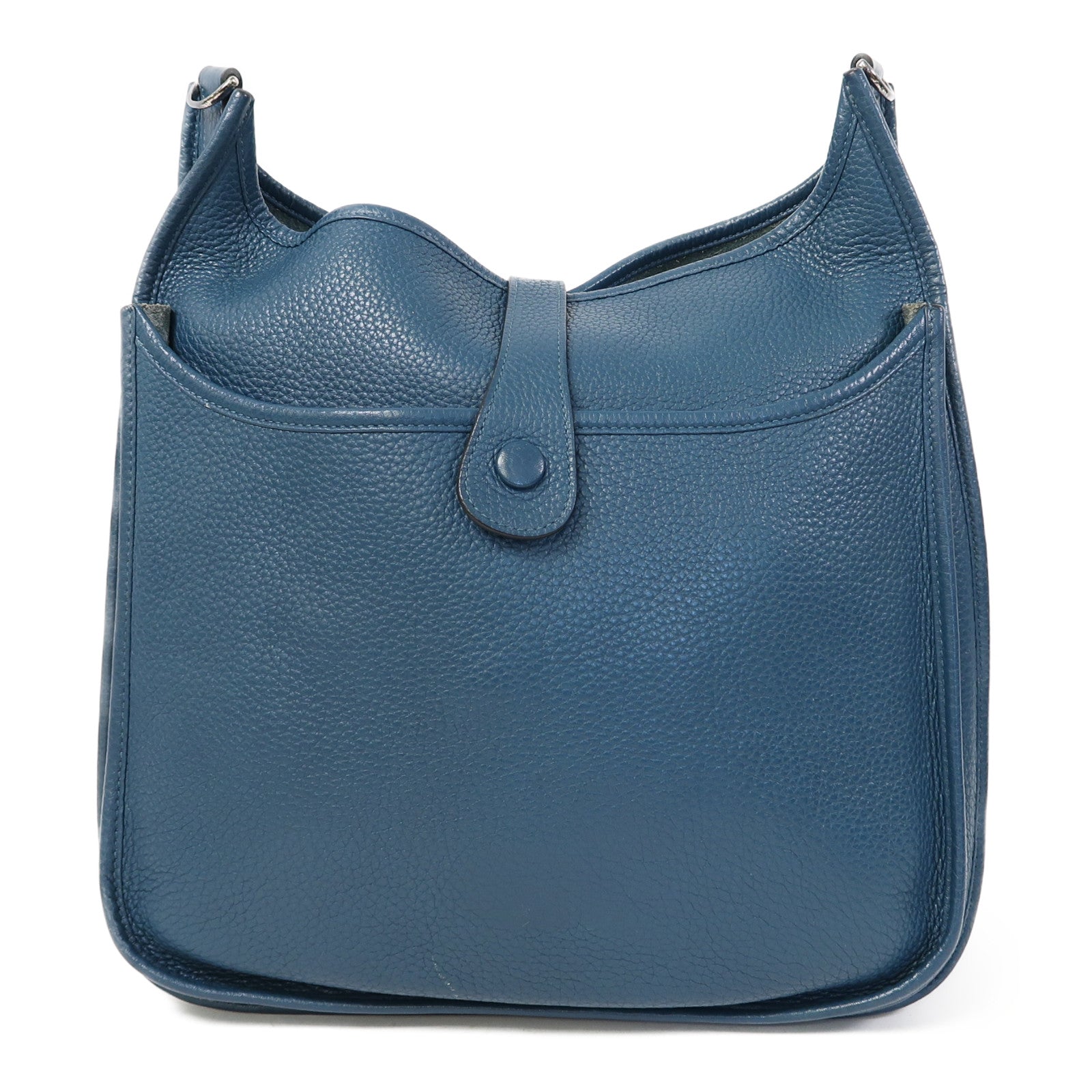 HERMES Clemence皮革Evelyne GM銀扣肩背袋深海藍色
