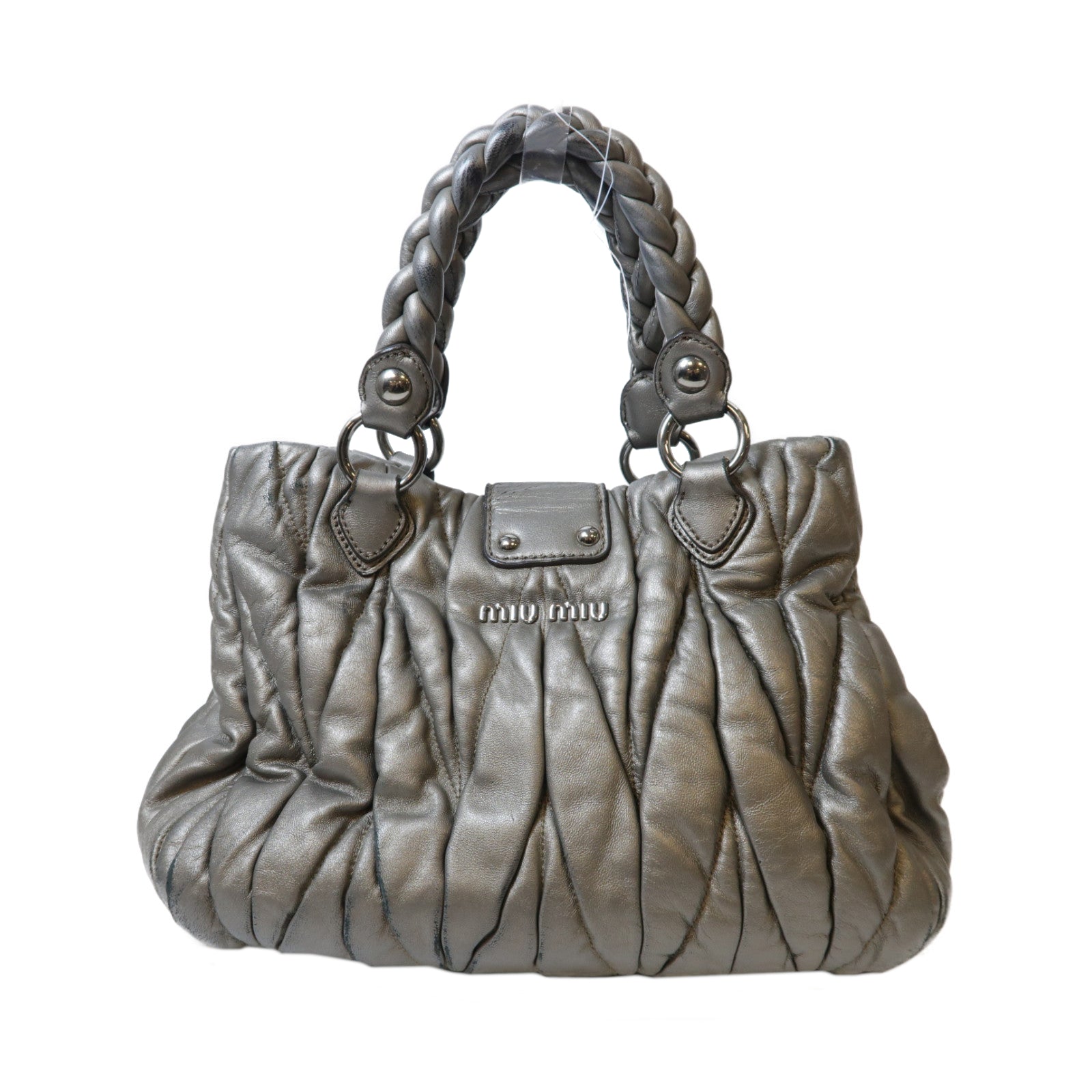 Miu Miu 【激減優惠】牛皮皮革2 Way Shoulder bag銀扣手挽肩背兩用袋銀色