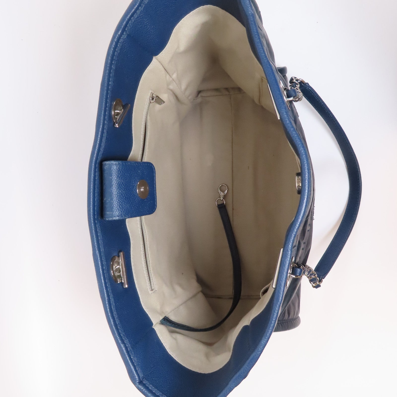 CHANEL 【激減優惠】牛皮皮革Beach Tote Bag Chain Shoulder銀扣鏈帶肩背袋藍色