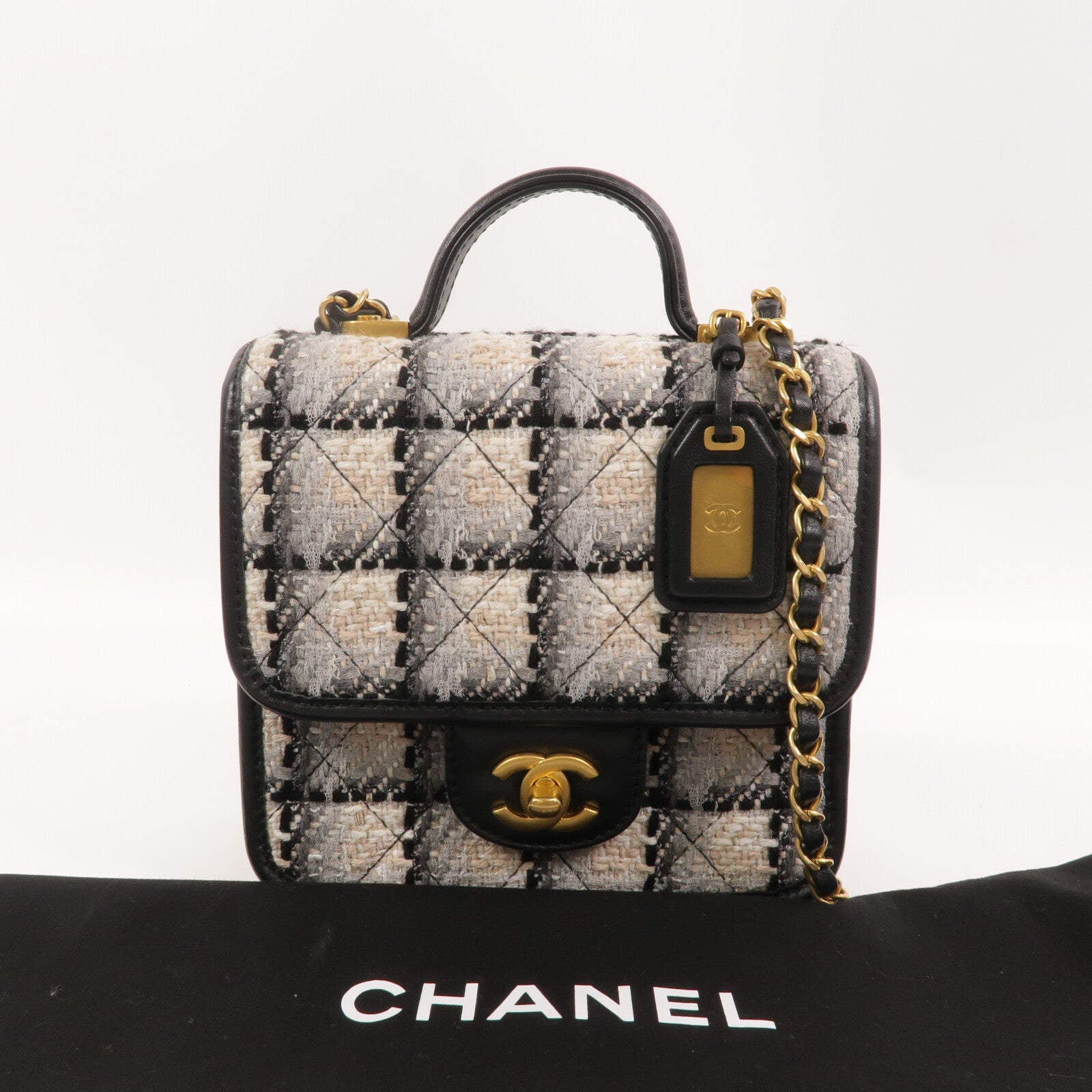 CHANEL Tweed/牛皮皮革Small Flap Bag With Top Handle鏈帶手挽肩背兩用袋