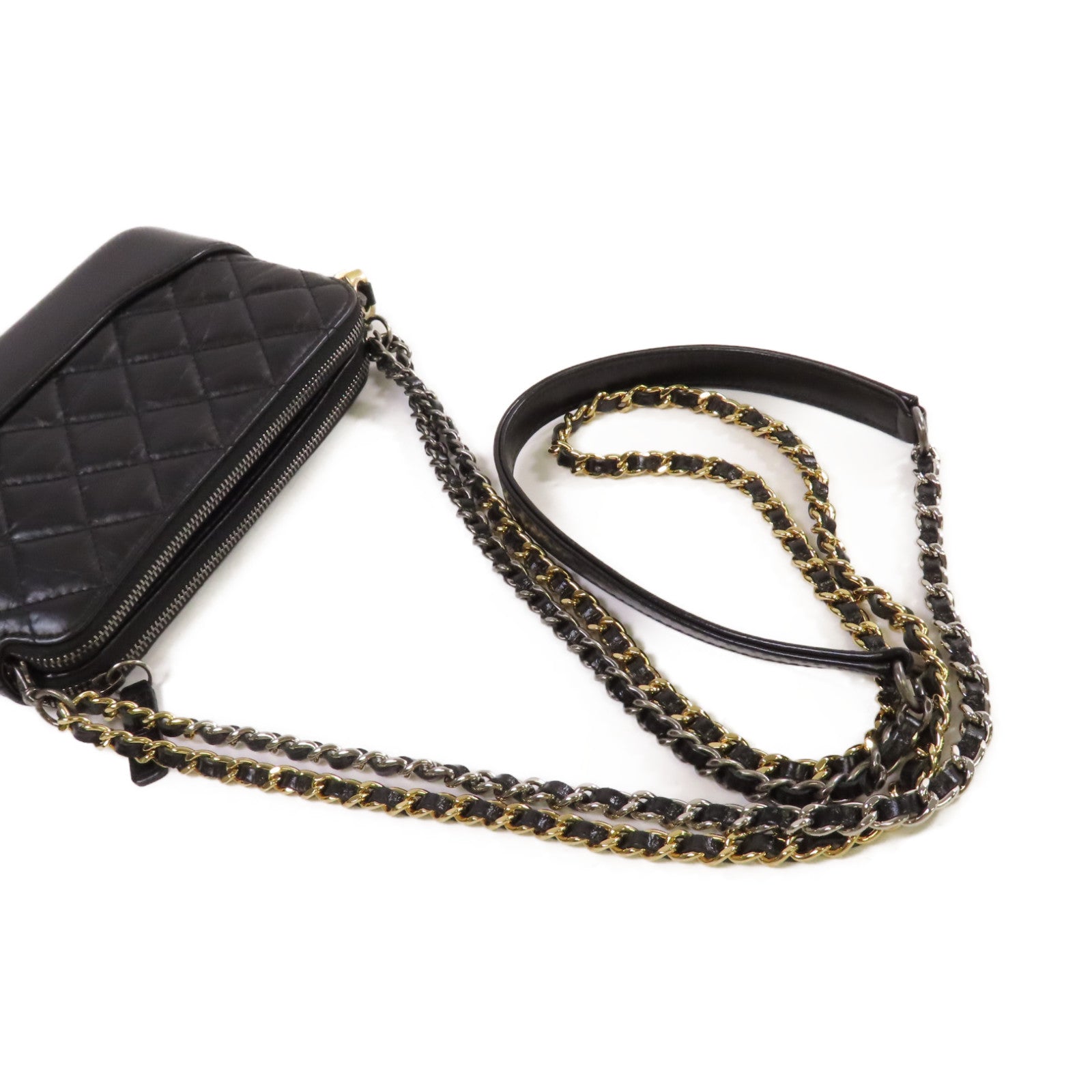 CHANEL 菱格牛皮皮革Gabrielle WOC Wallet On Chain Shoulder Bag鏈帶肩背袋黑色