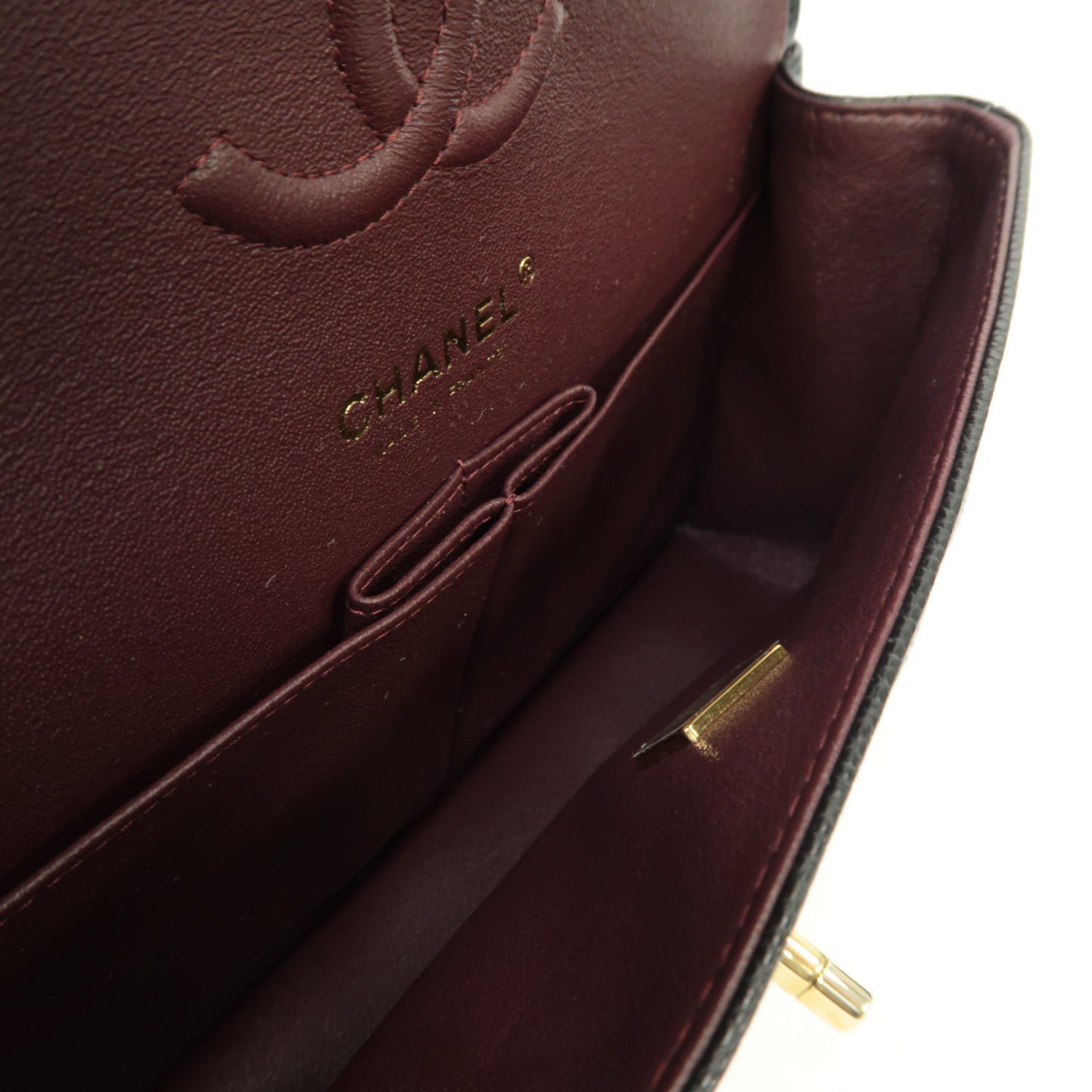 CHANEL Caviar皮革Classic 23金扣鏈帶肩背袋黒色