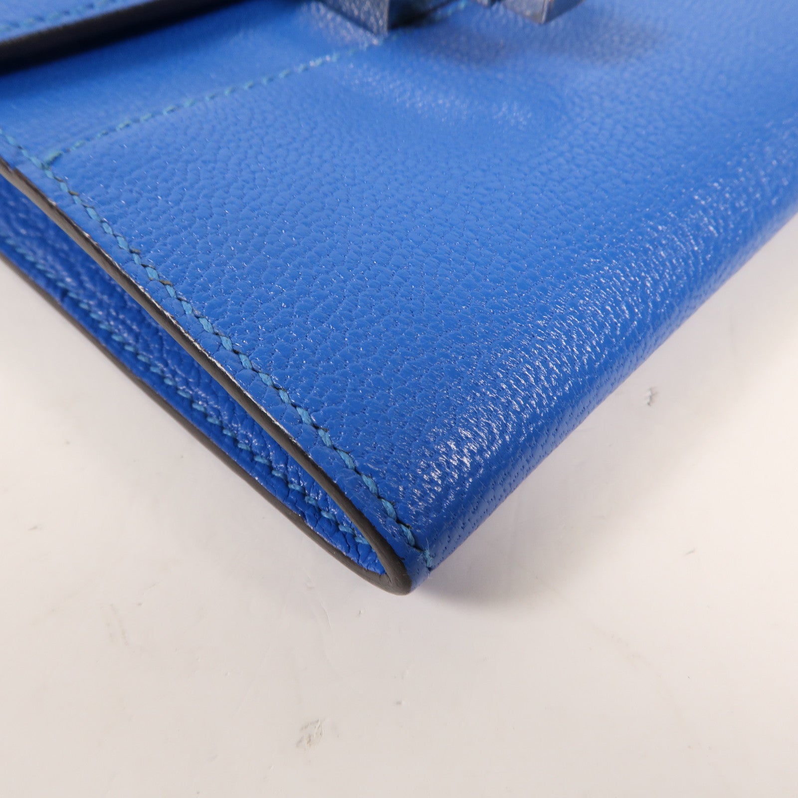 HERMES Chevre皮革Cinhetic To Go Wallet銀扣肩背袋Blue Brighton