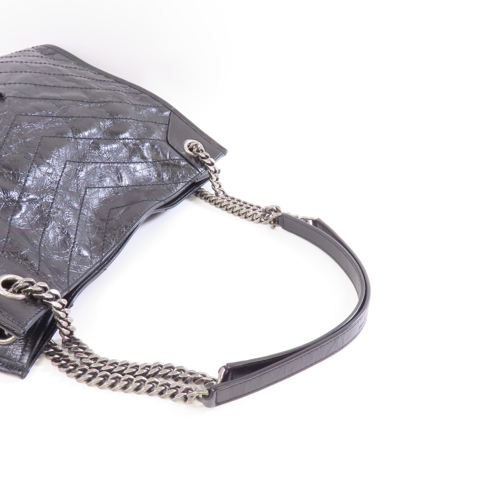 SAINT LAURENT 牛皮皮革Shoulder Bag銀扣鏈帶肩背袋黑色