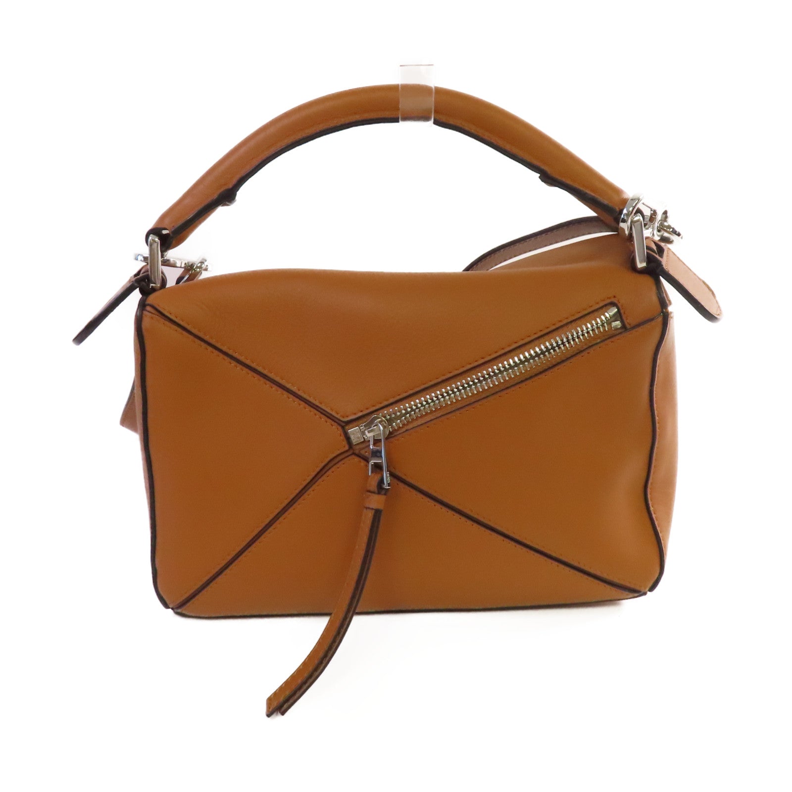 LOEWE 牛皮皮革Puzzle Bag 2Way Shoulder Bag銀扣手挽肩背兩用袋啡色