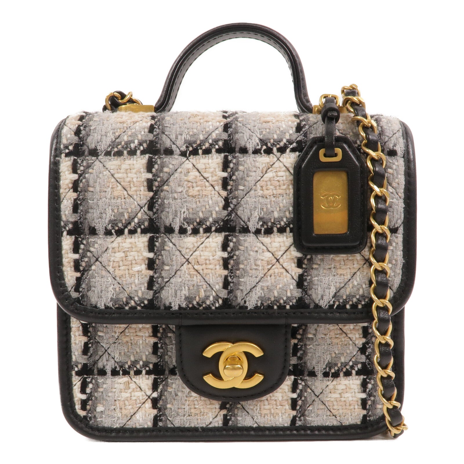 CHANEL Tweed/牛皮皮革Small Flap Bag With Top Handle鏈帶手挽肩背兩用袋