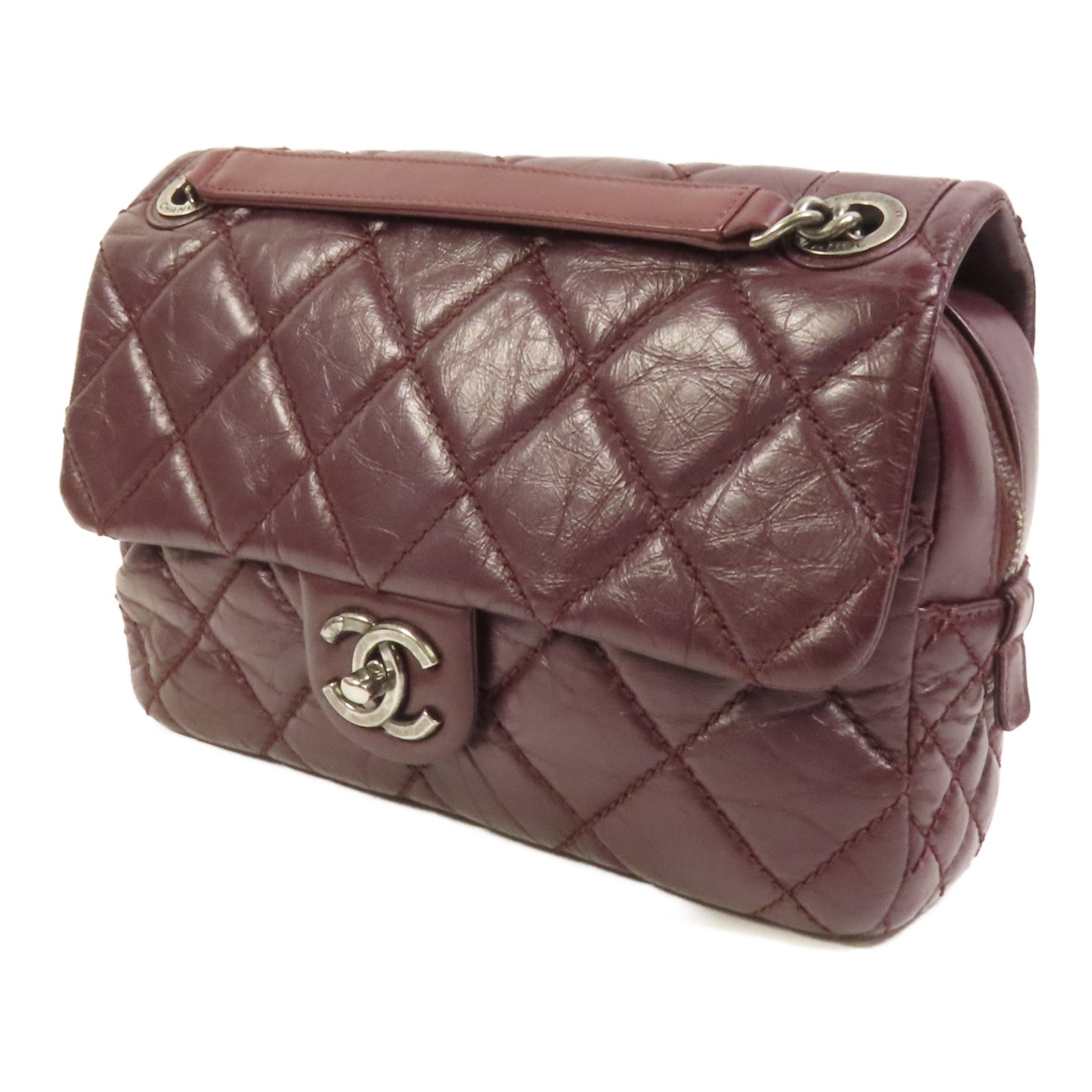 CHANEL 牛皮皮革Chain Shoulder銀扣鏈帶肩背袋