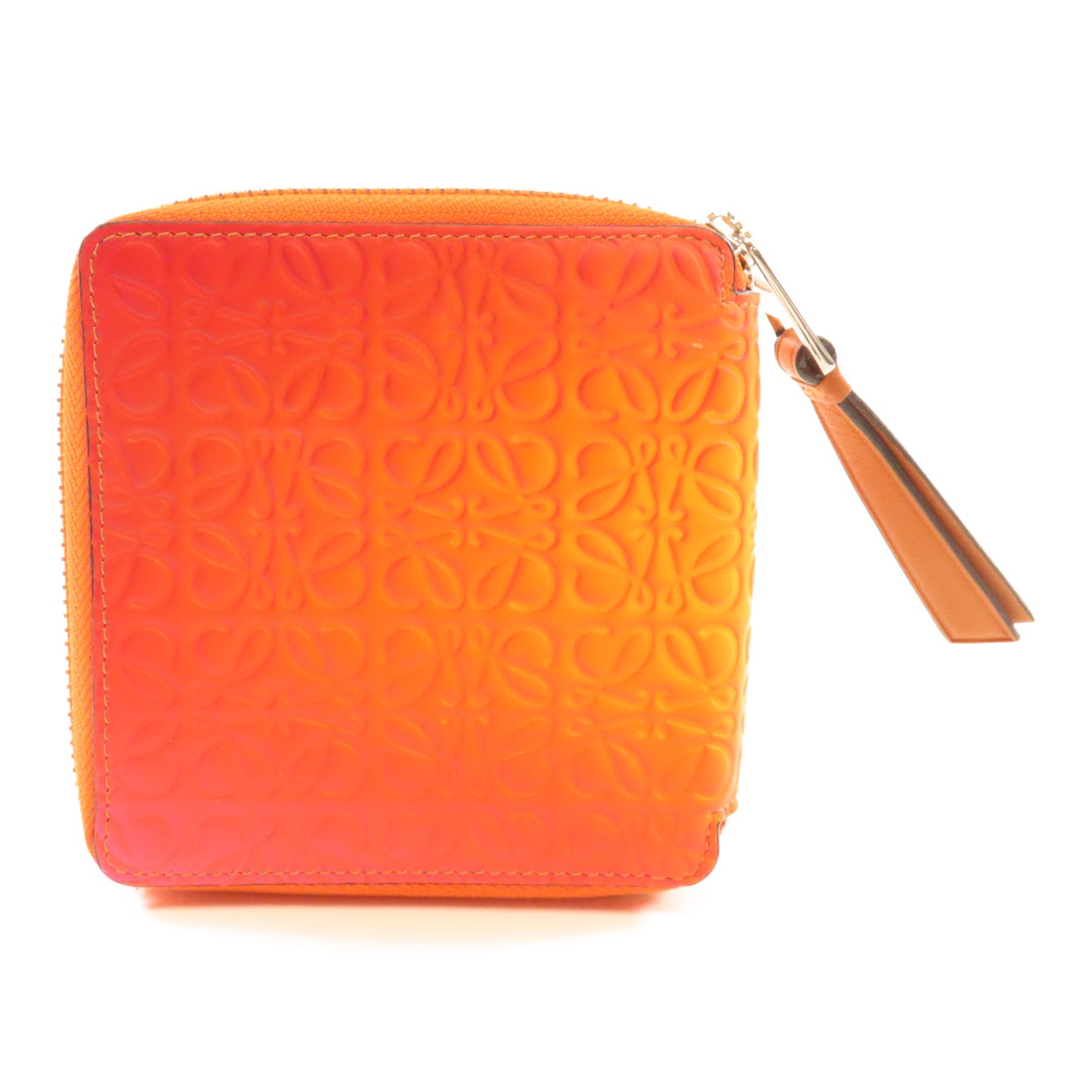 LOEWE 牛皮皮革Zipper Wallet銀扣錢包橙色/黄色