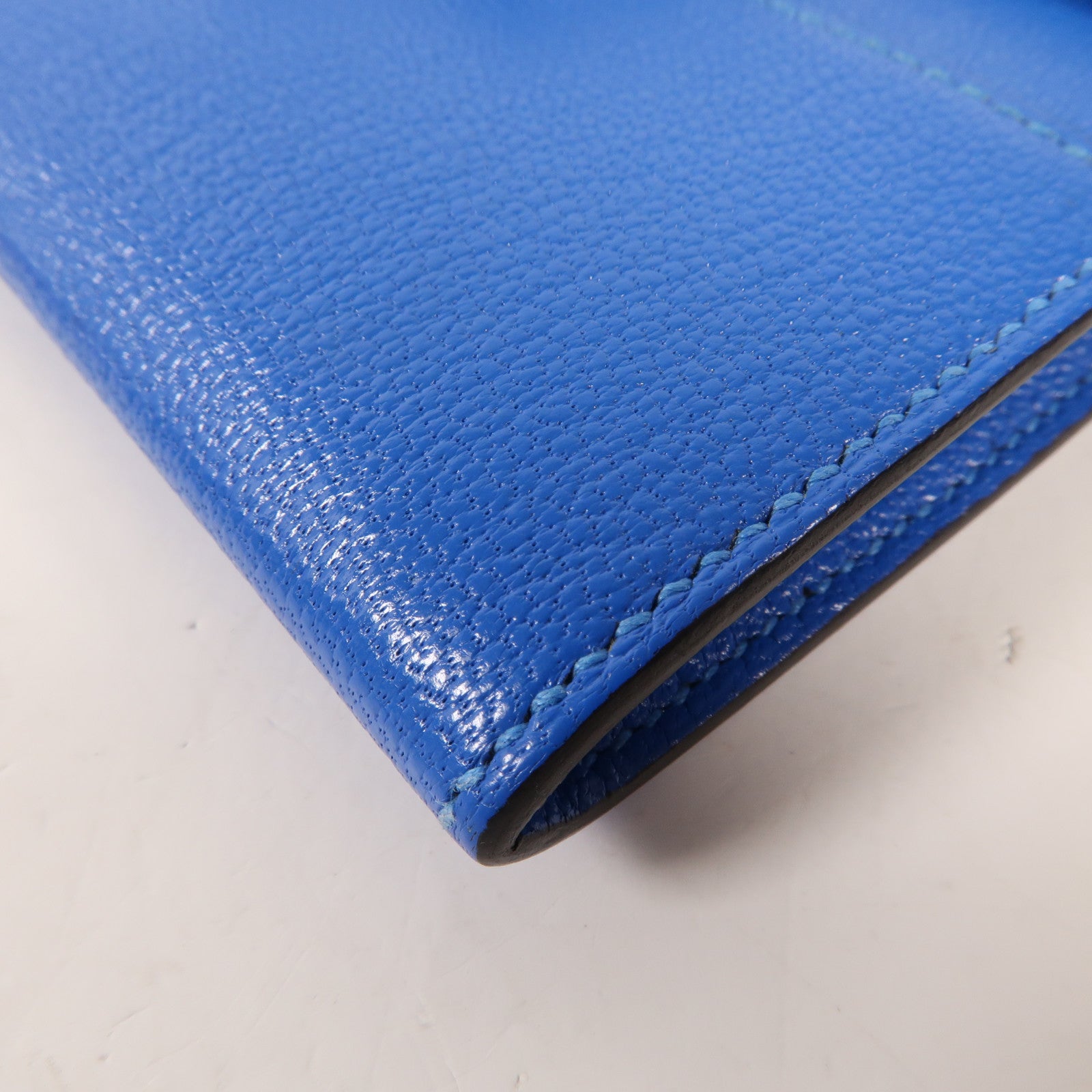 HERMES Chevre皮革Cinhetic To Go Wallet銀扣肩背袋Blue Brighton