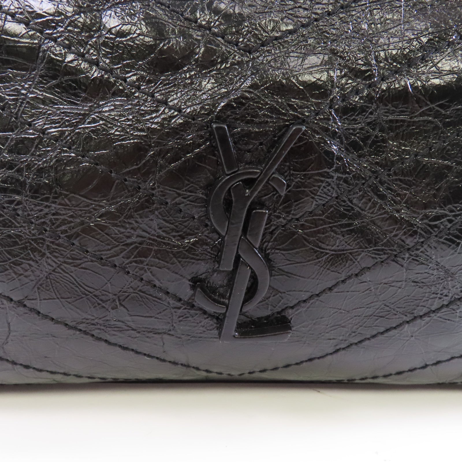 SAINT LAURENT 牛皮皮革Shoulder Bag銀扣鏈帶肩背袋黑色