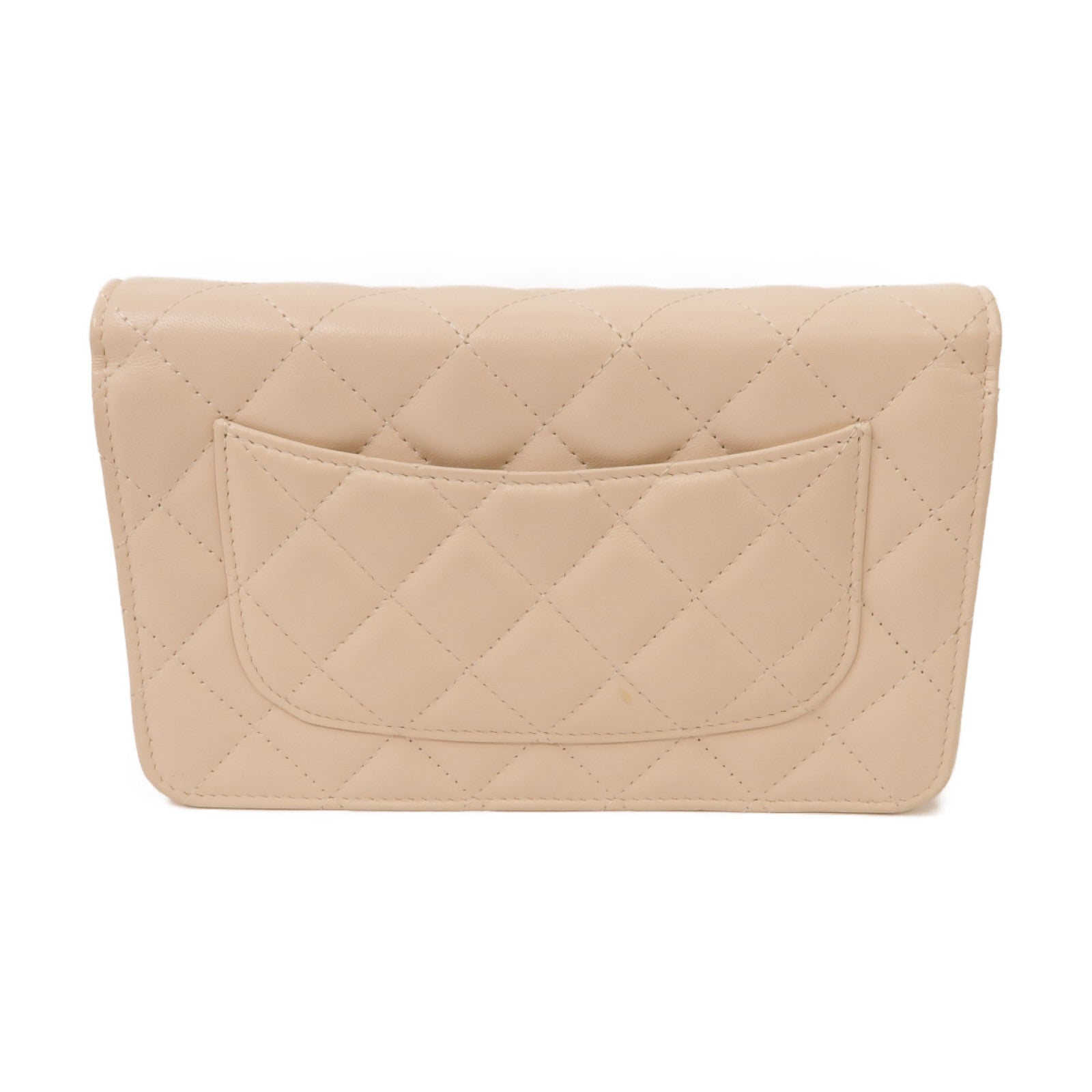 CHANEL 【激減優惠】菱格羊皮皮革WOC 19cm Chain Shoulder金扣鏈帶肩背袋米色