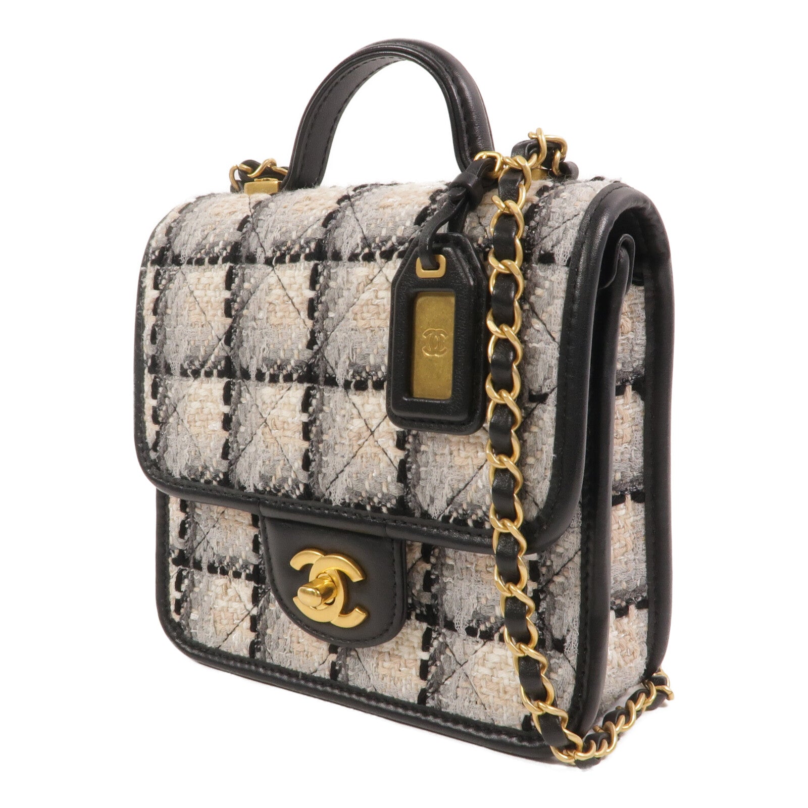 CHANEL Tweed/牛皮皮革Small Flap Bag With Top Handle鏈帶手挽肩背兩用袋