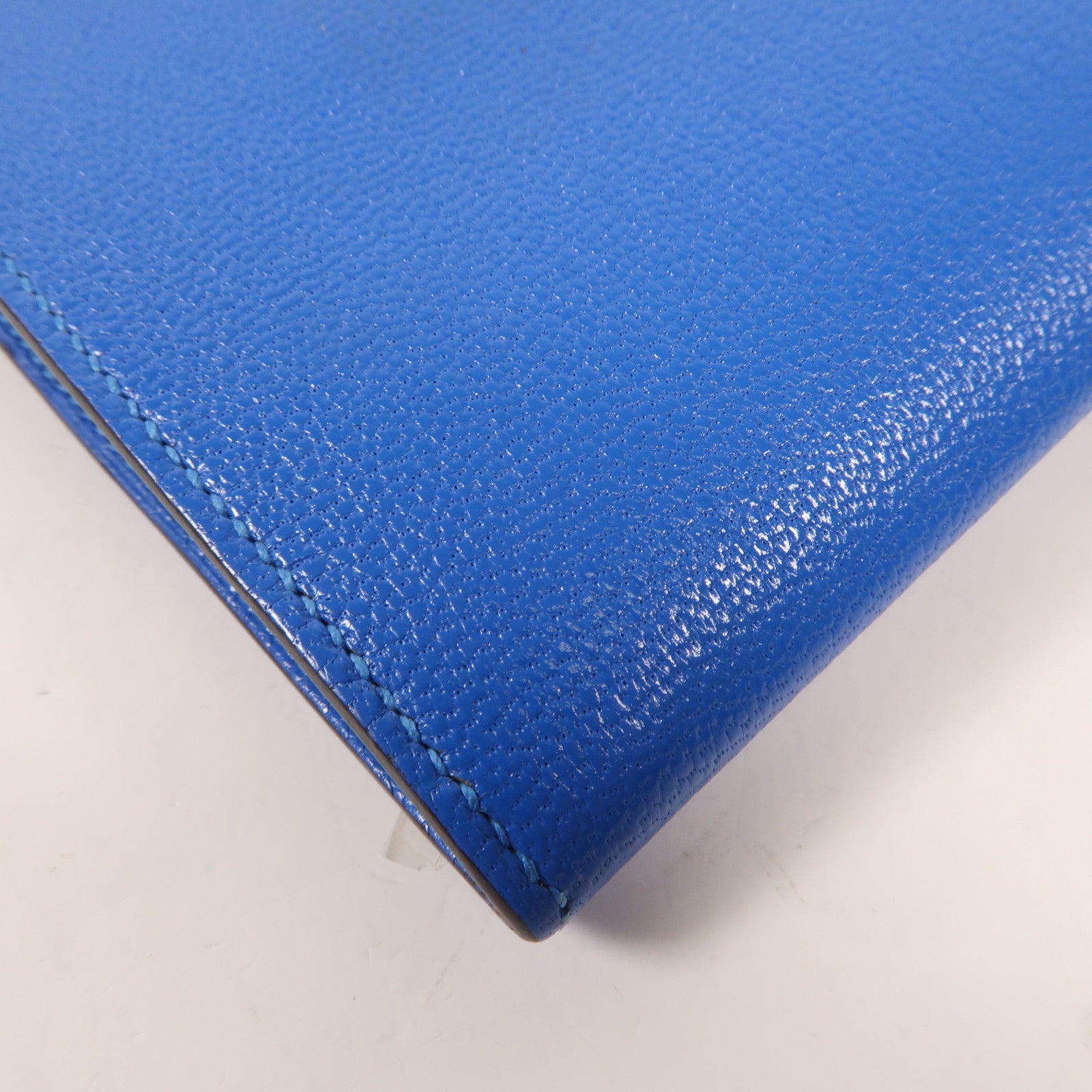 HERMES Chevre皮革Cinhetic To Go Wallet銀扣肩背袋Blue Brighton