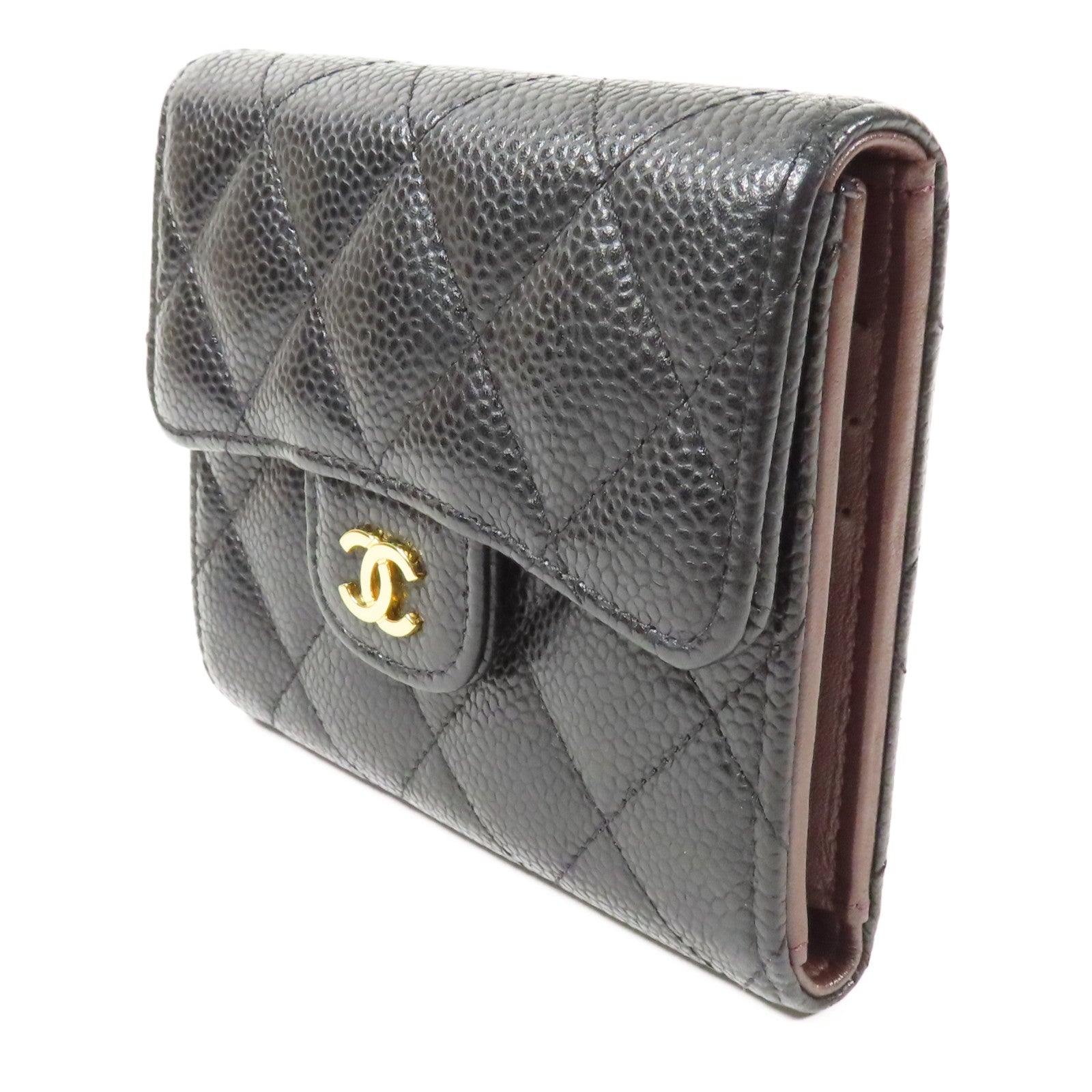 CHANEL 牛皮皮革Trifold Wallet金扣錢包