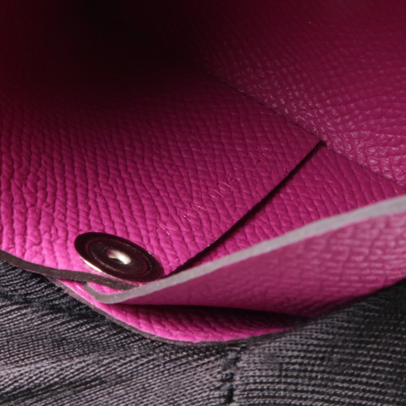 HERMES Epsom皮革Bastia銀扣零錢包Rose Purple
