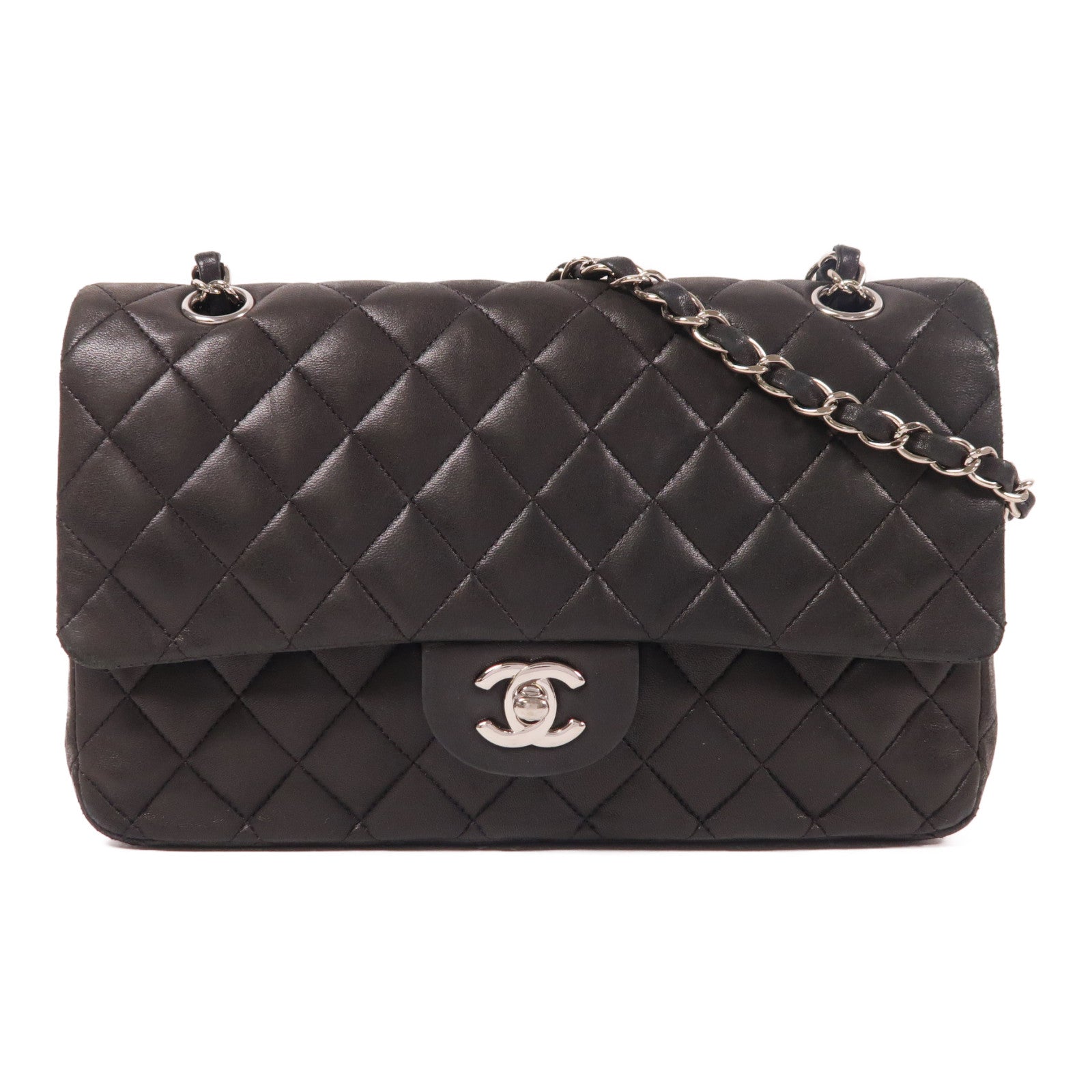 CHANEL 羊皮皮革Classic 25銀扣鏈帶肩背袋