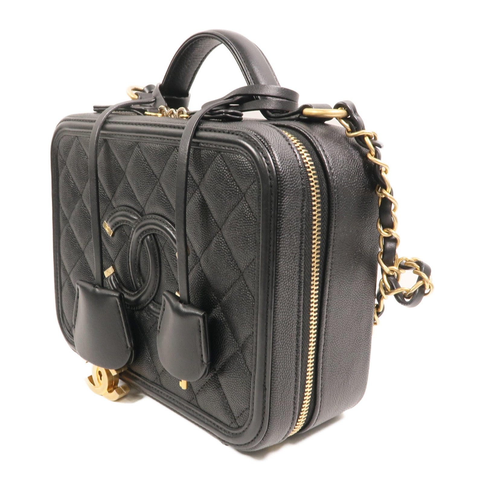 CHANEL 牛皮皮革Medium Vanity Case鏈帶手挽肩背兩用袋