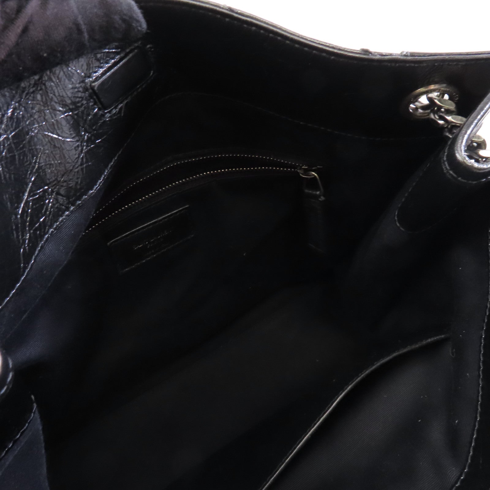 SAINT LAURENT 牛皮皮革Shoulder Bag銀扣鏈帶肩背袋黑色