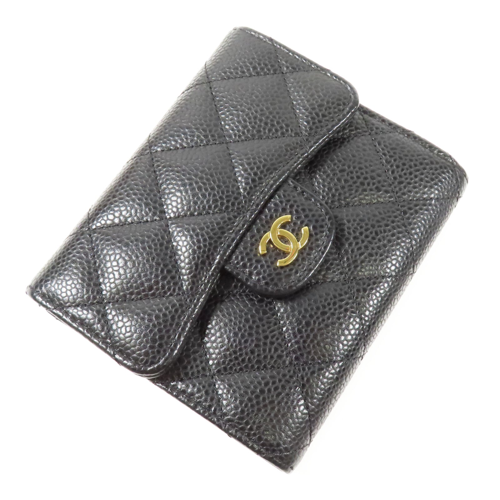 CHANEL 牛皮皮革Trifold Wallet金扣錢包