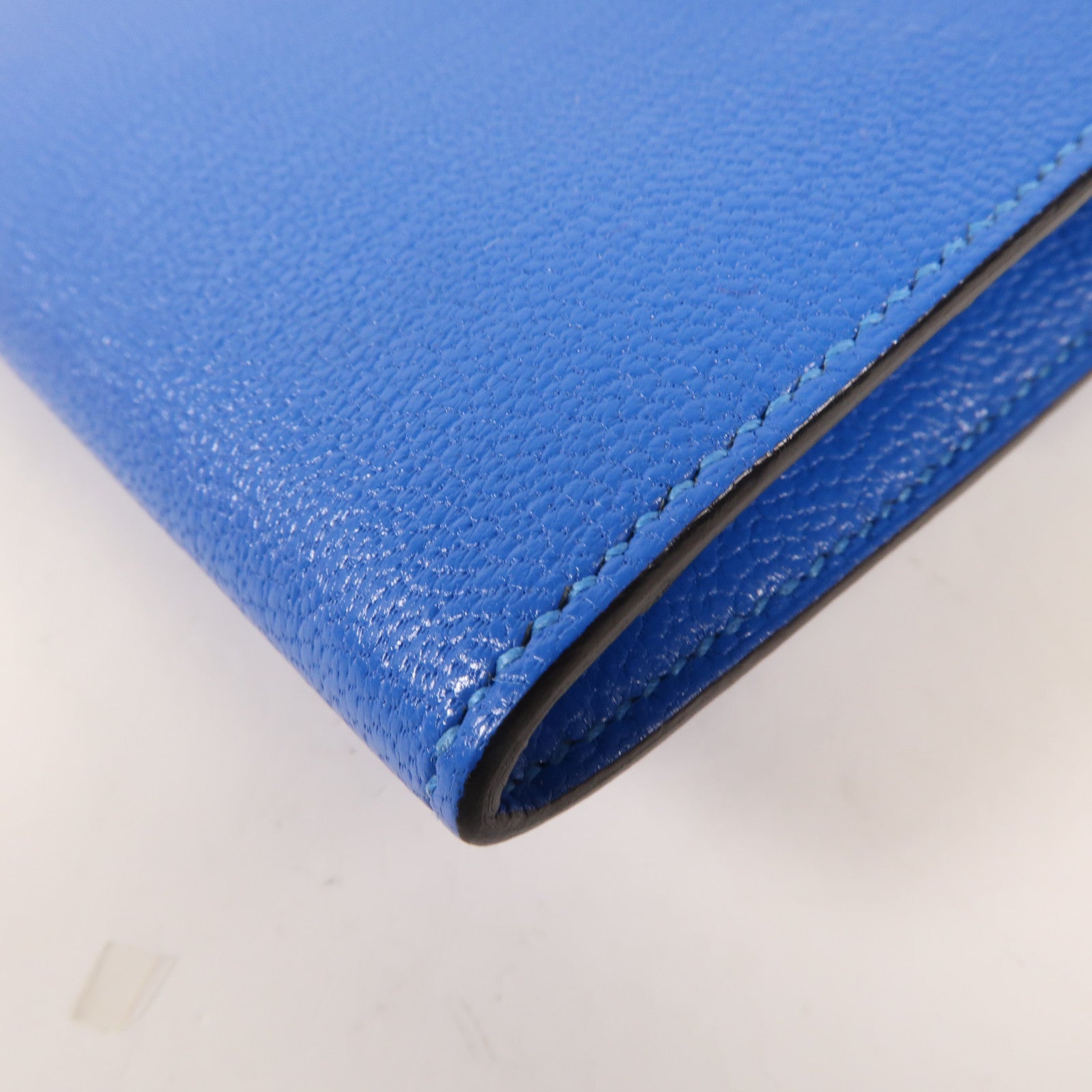 HERMES Chevre皮革Cinhetic To Go Wallet銀扣肩背袋Blue Brighton