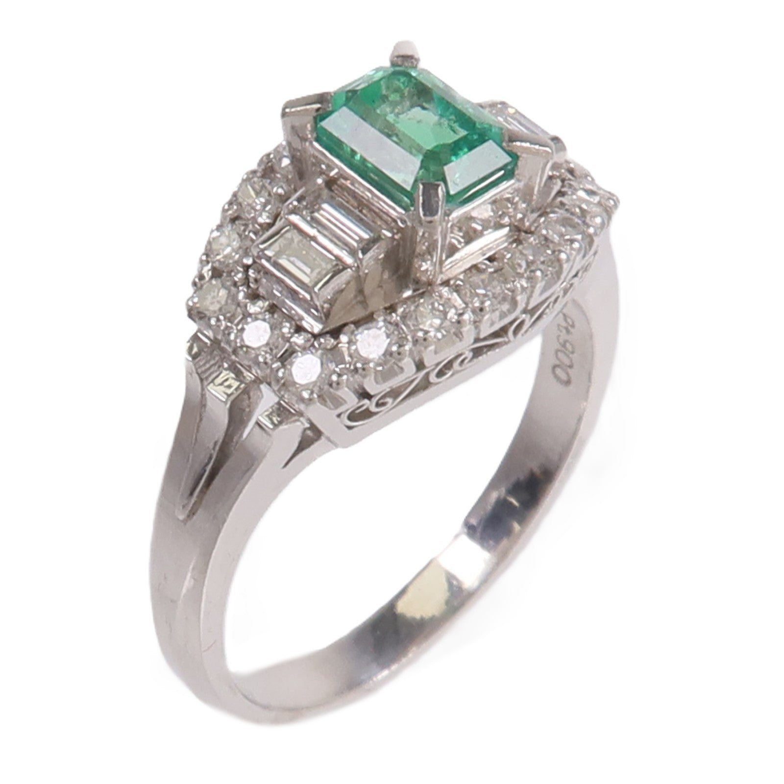 JEWELRY PT900鉑金Emerald Diamond Ring綠寶石/鑽石戒指