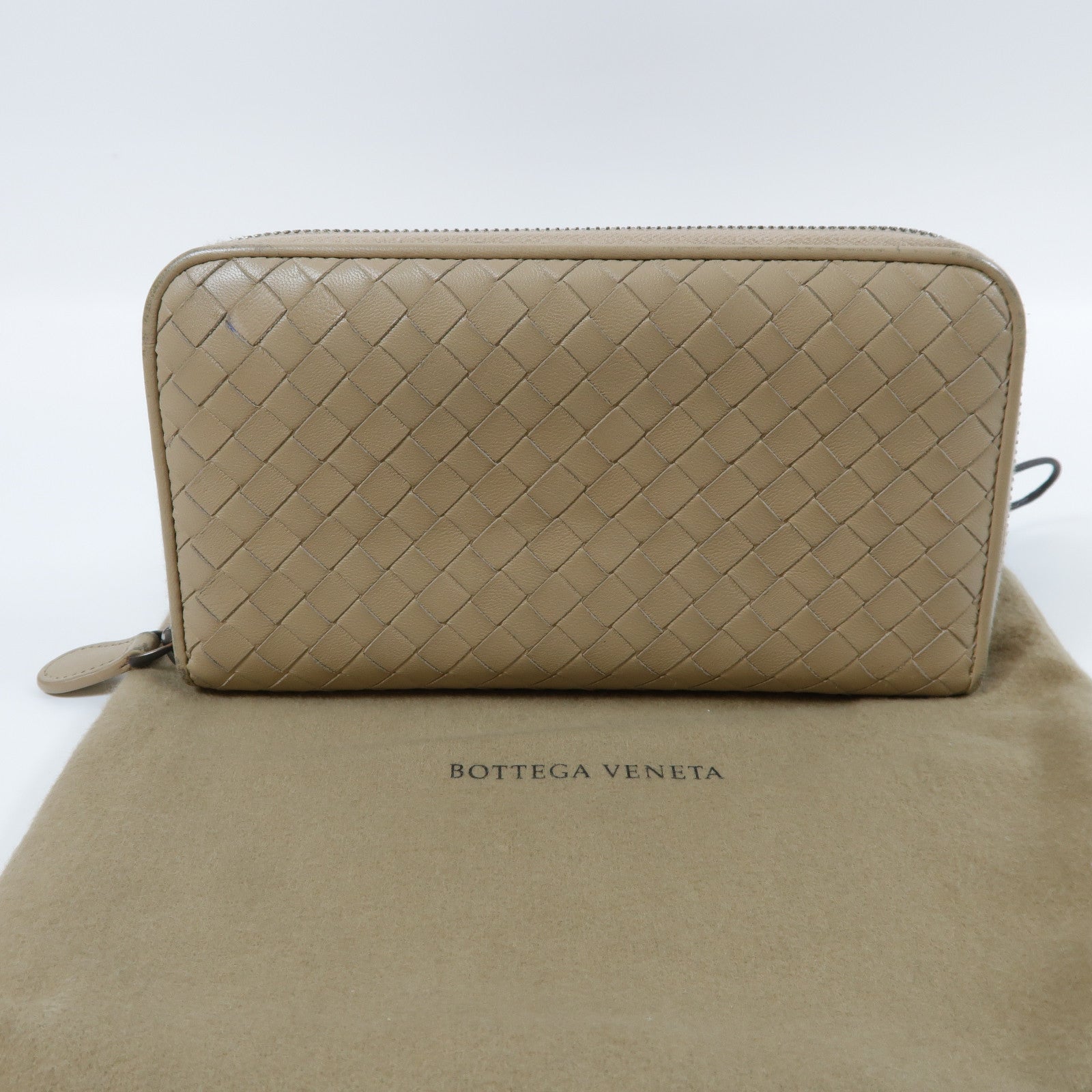 BOTTEGA VENETA 【激減優惠】織紋皮革Zipper Long Wallet拉鍊長錢包米色