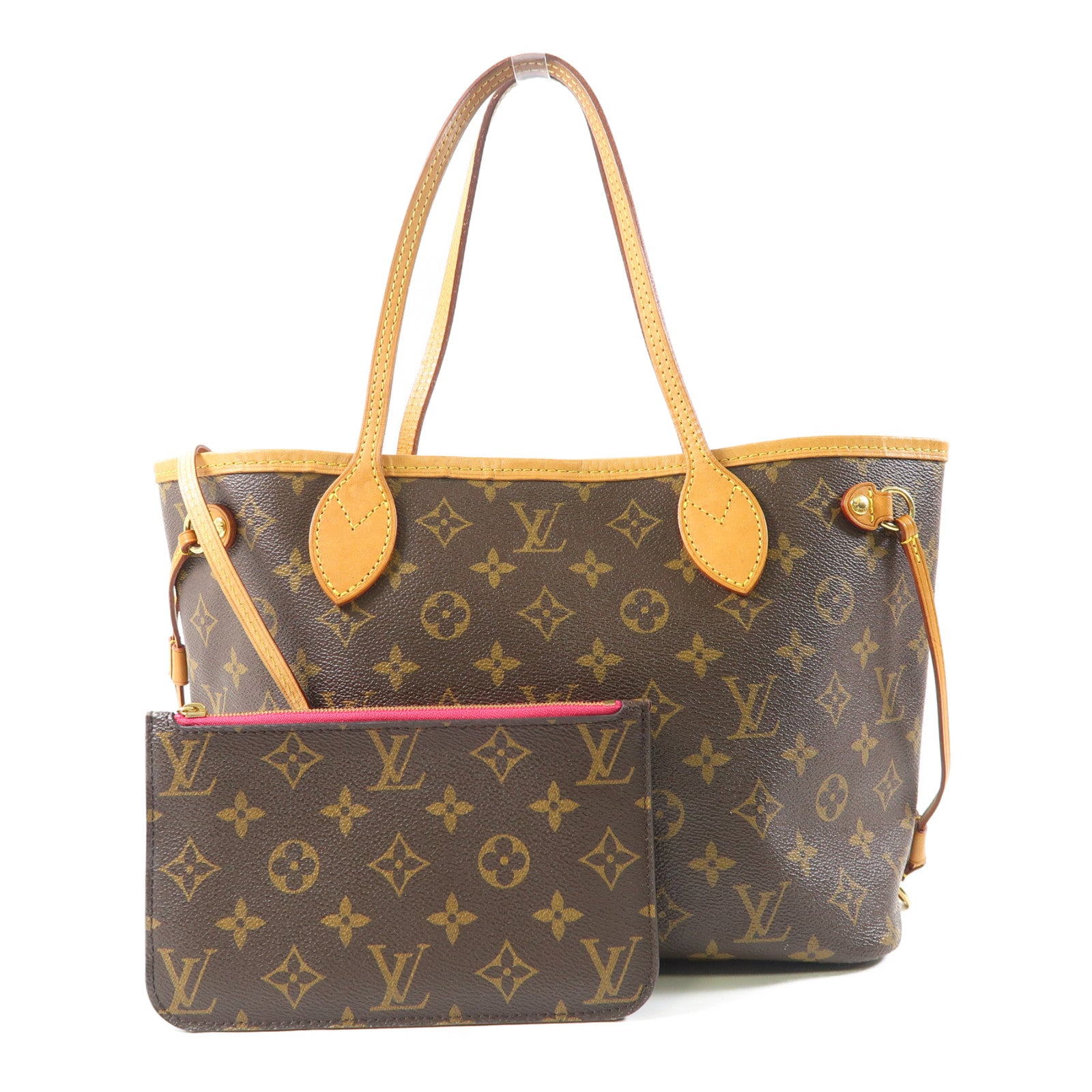 LOUIS VUITTON Monogram Neverfull PM金扣手挽袋啡色