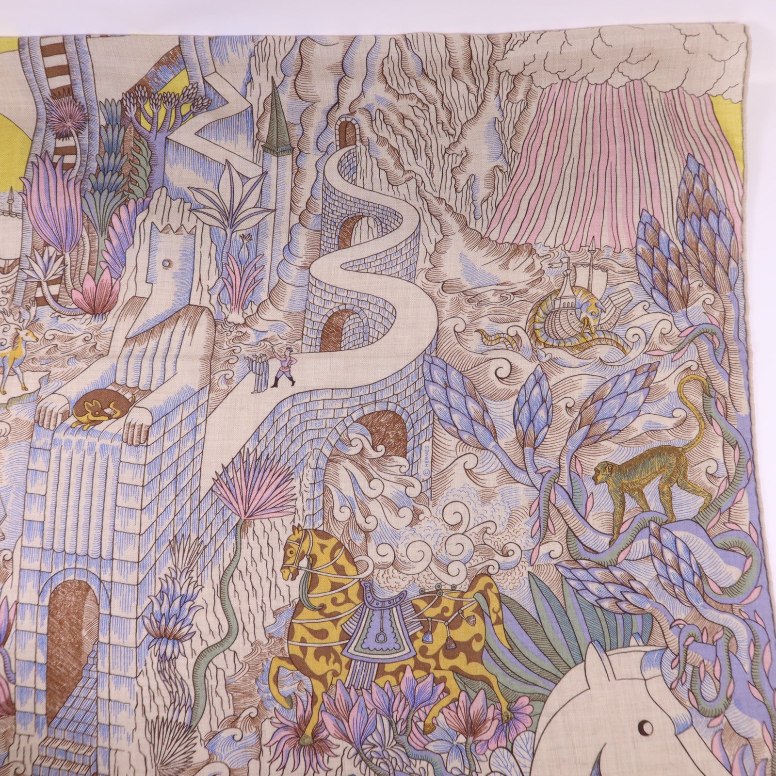 HERMES 絲質/羊絨Scarf 140X140絲巾