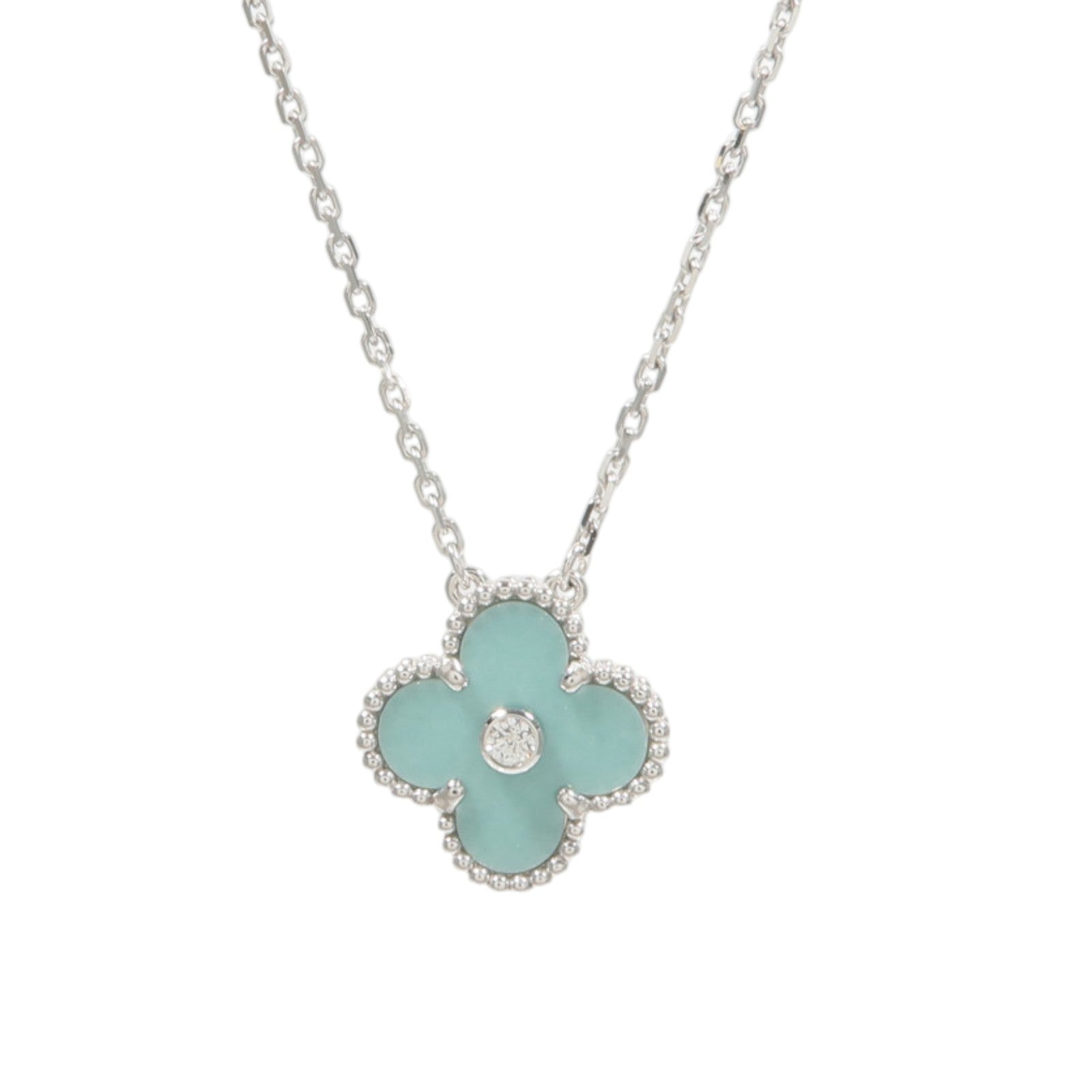 Van Cleef & Arpels 18K白金Vintage Alhambra Holiday 2022賽佛爾陶瓷/鑽石項鍊