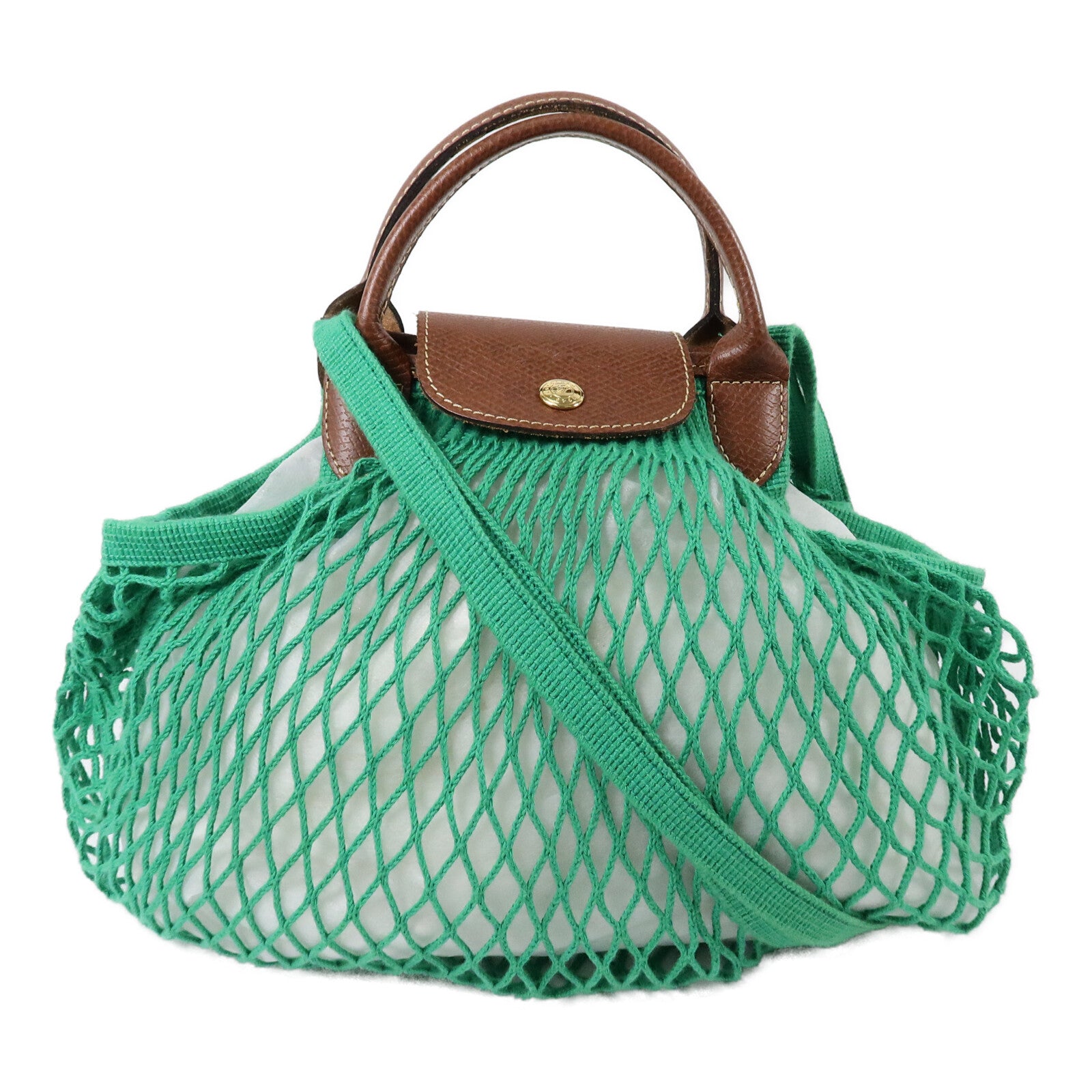 Longchamp 棉質/皮革Le Pliage Filet L手挽肩背兩用袋