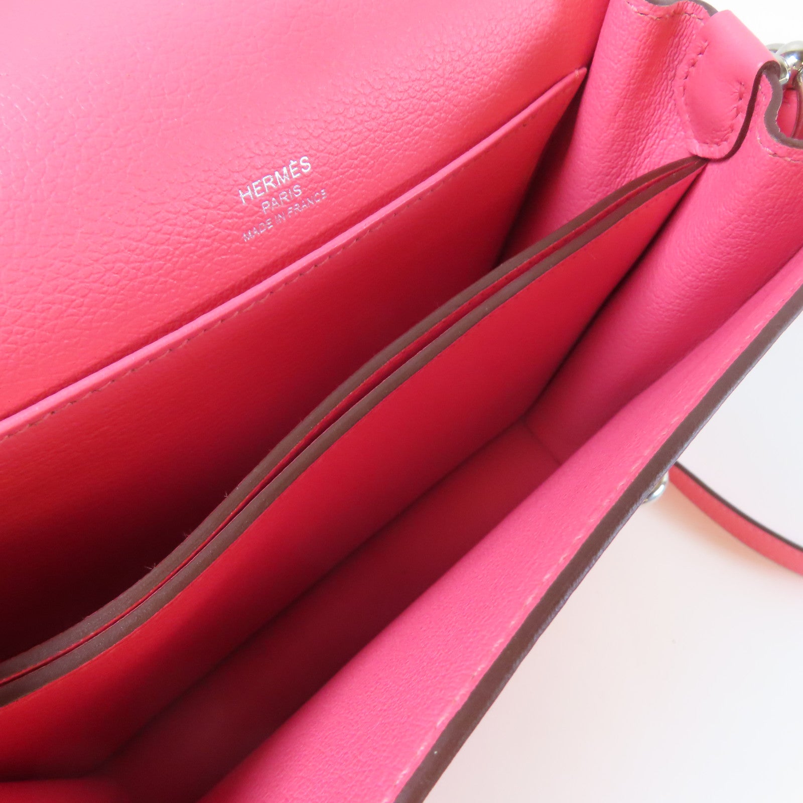 HERMES 【激減優惠】Evercolor皮革Mini Roulis銀扣肩背袋新杜鵑桃色