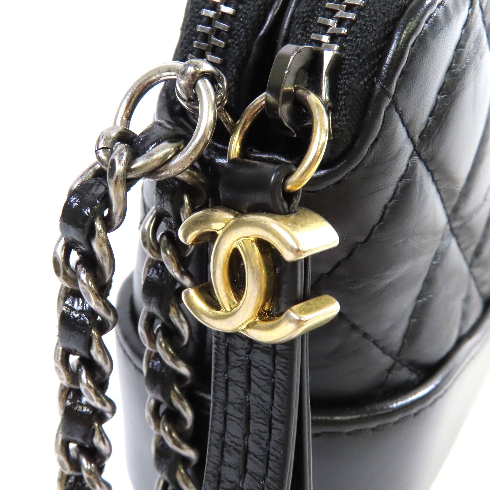 CHANEL 菱格牛皮皮革Gabrielle WOC Wallet On Chain Shoulder Bag鏈帶肩背袋黑色