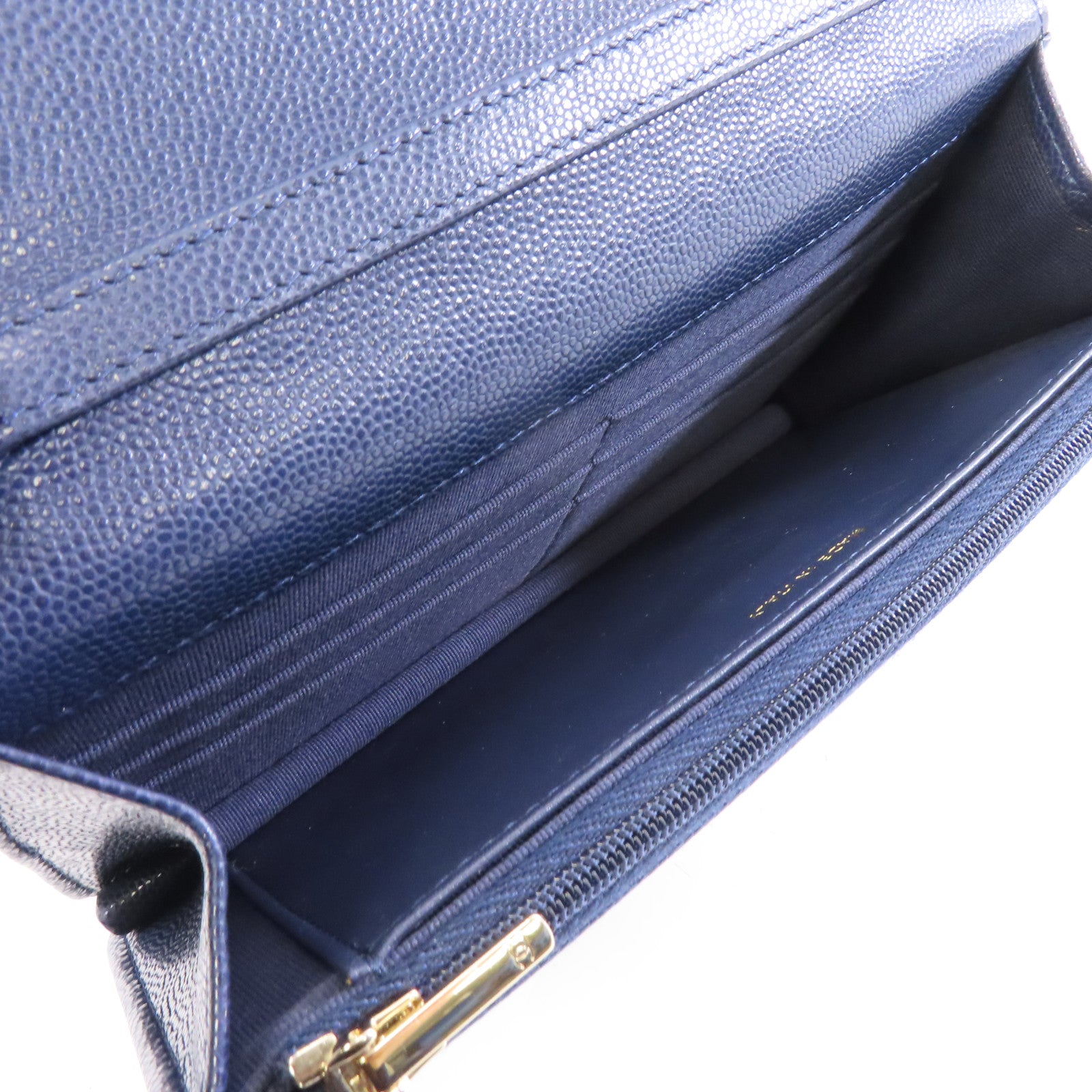 CHANEL 菱格Caviar皮革Wallet On Chain金扣鏈帶肩背袋深藍色
