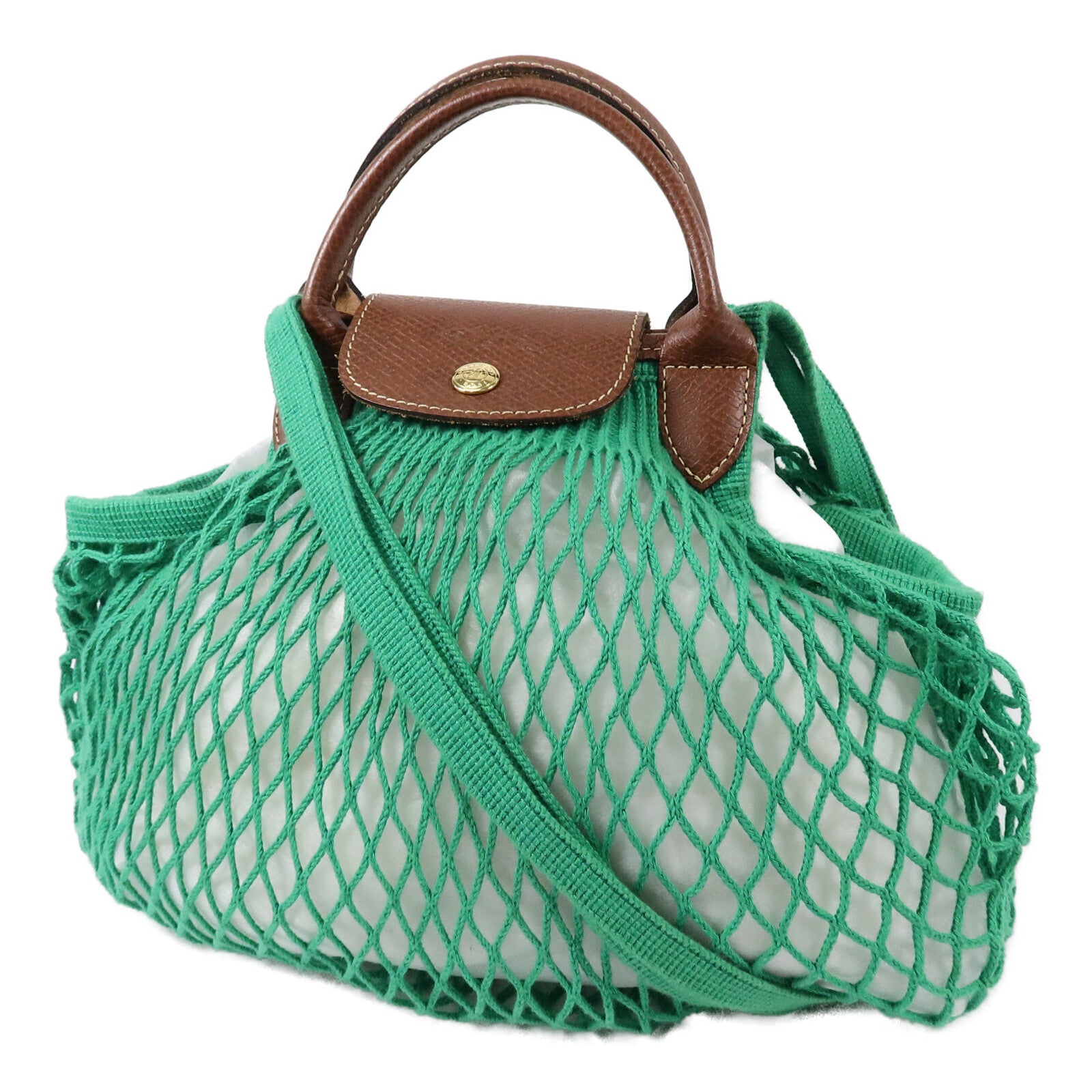 Longchamp 棉質/皮革Le Pliage Filet L手挽肩背兩用袋