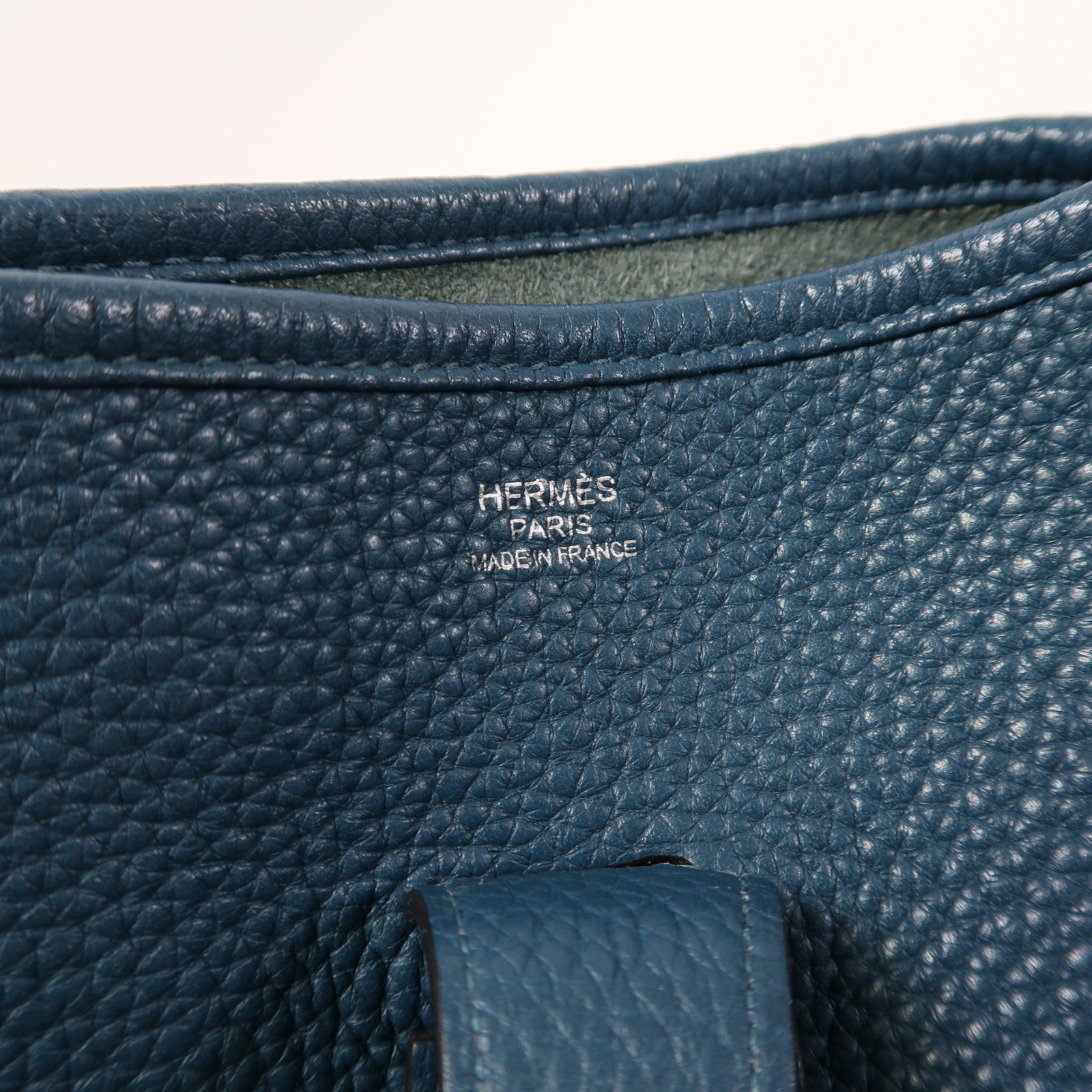 HERMES Clemence皮革Evelyne GM銀扣肩背袋深海藍色